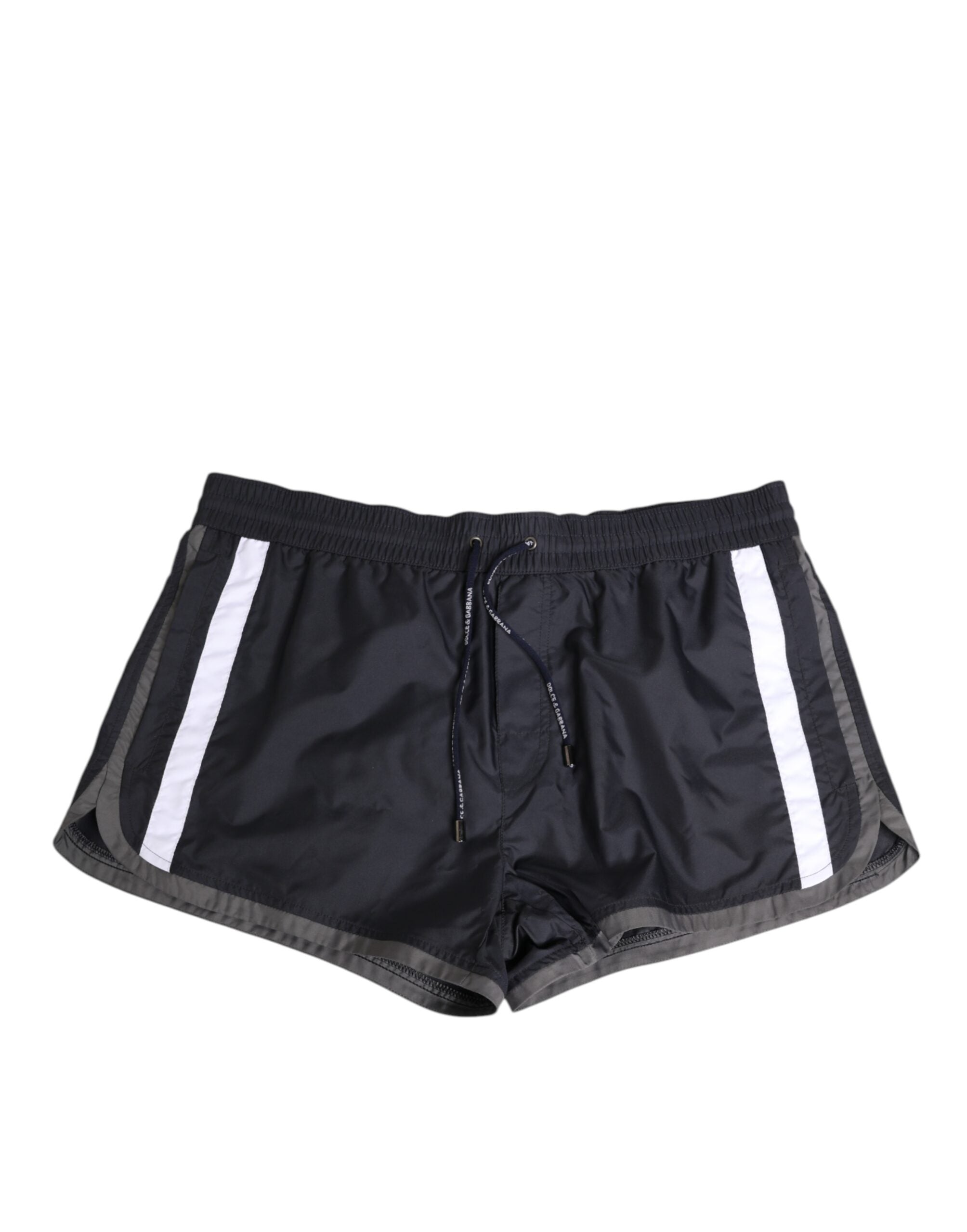 Black White Polyester Logo Elastic Waistband Swimwear - ventzia