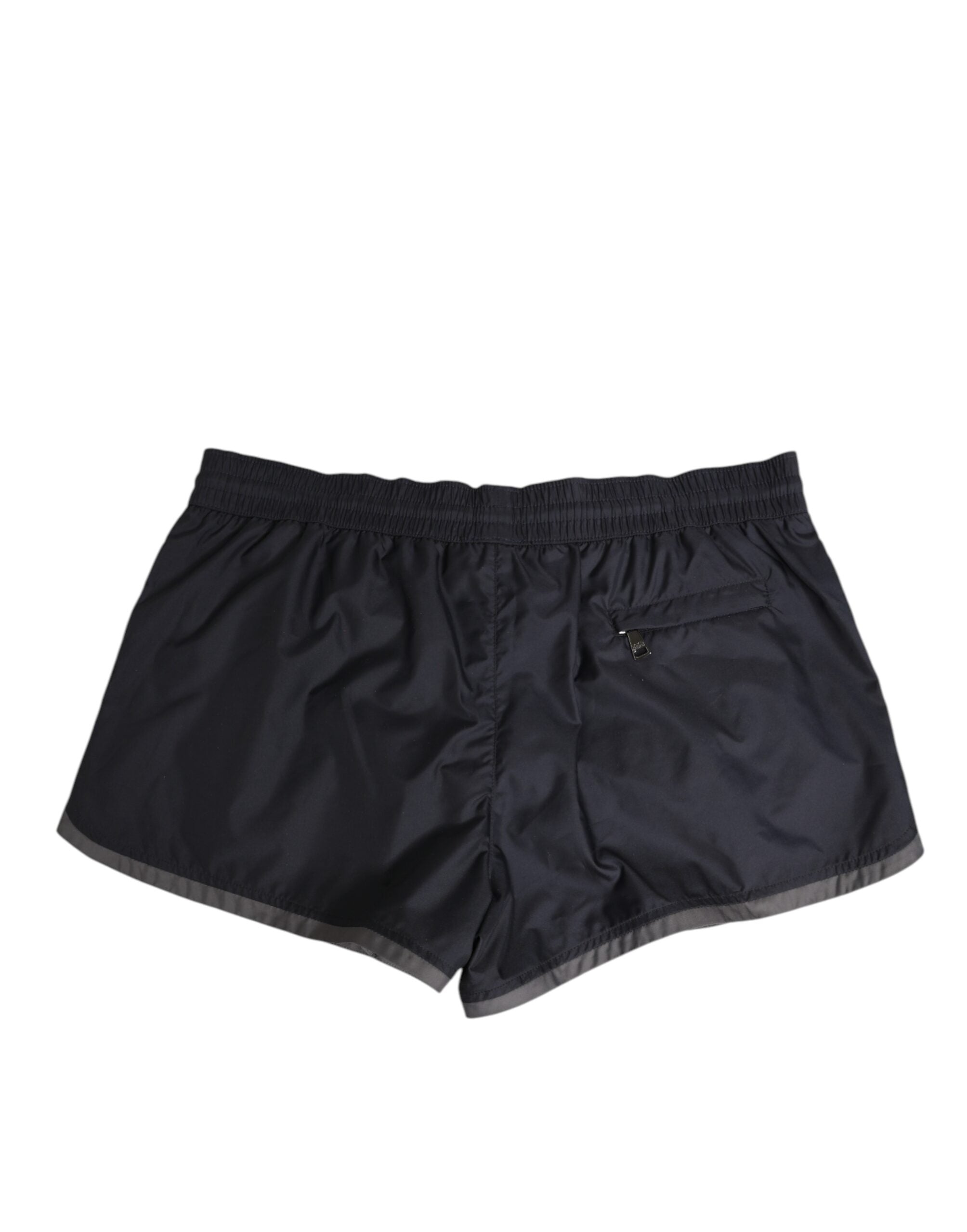 Black White Polyester Logo Elastic Waistband Swimwear - ventzia