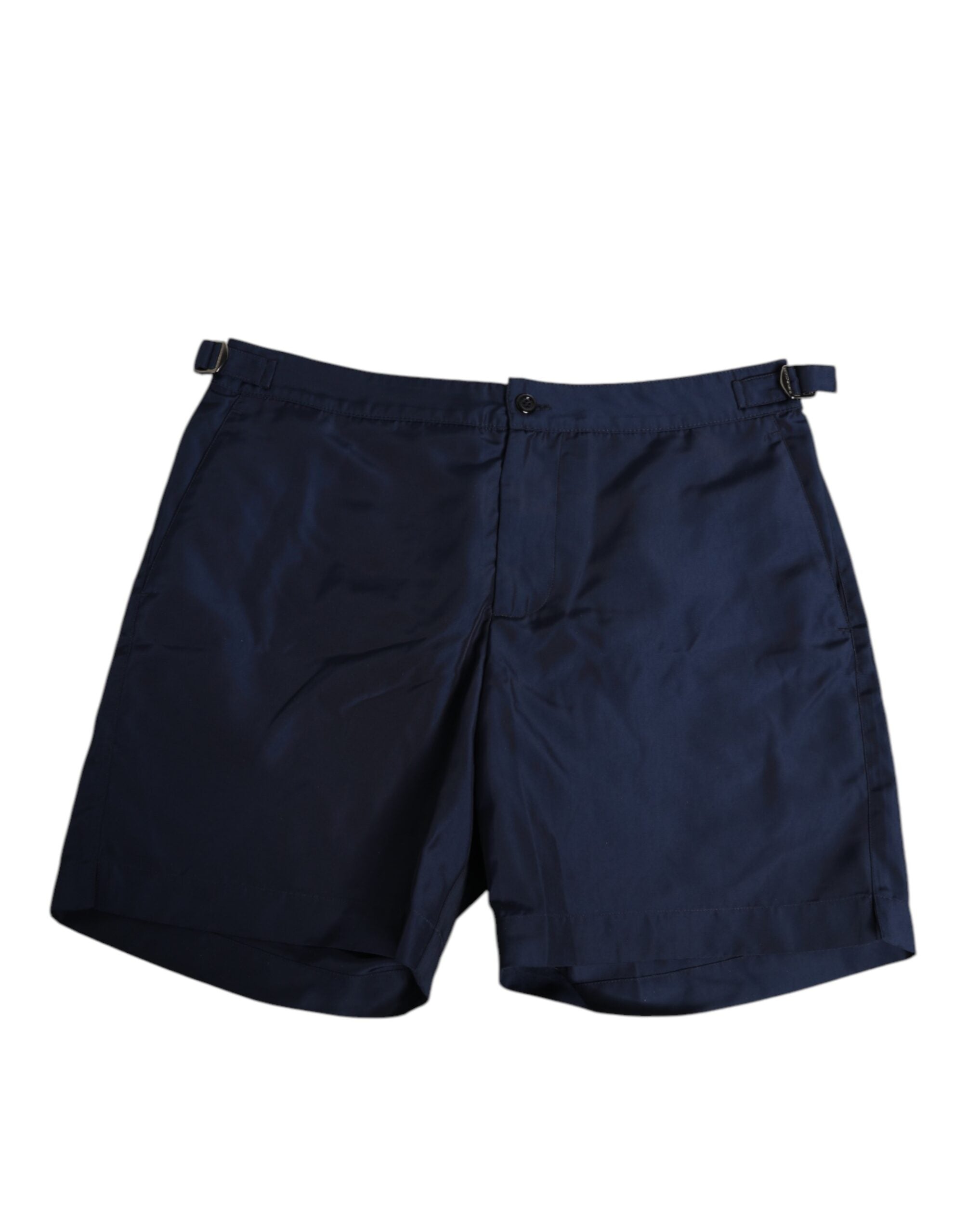 Navy Blue Polyester Logo Buckle Waist Swimwear - ventzia