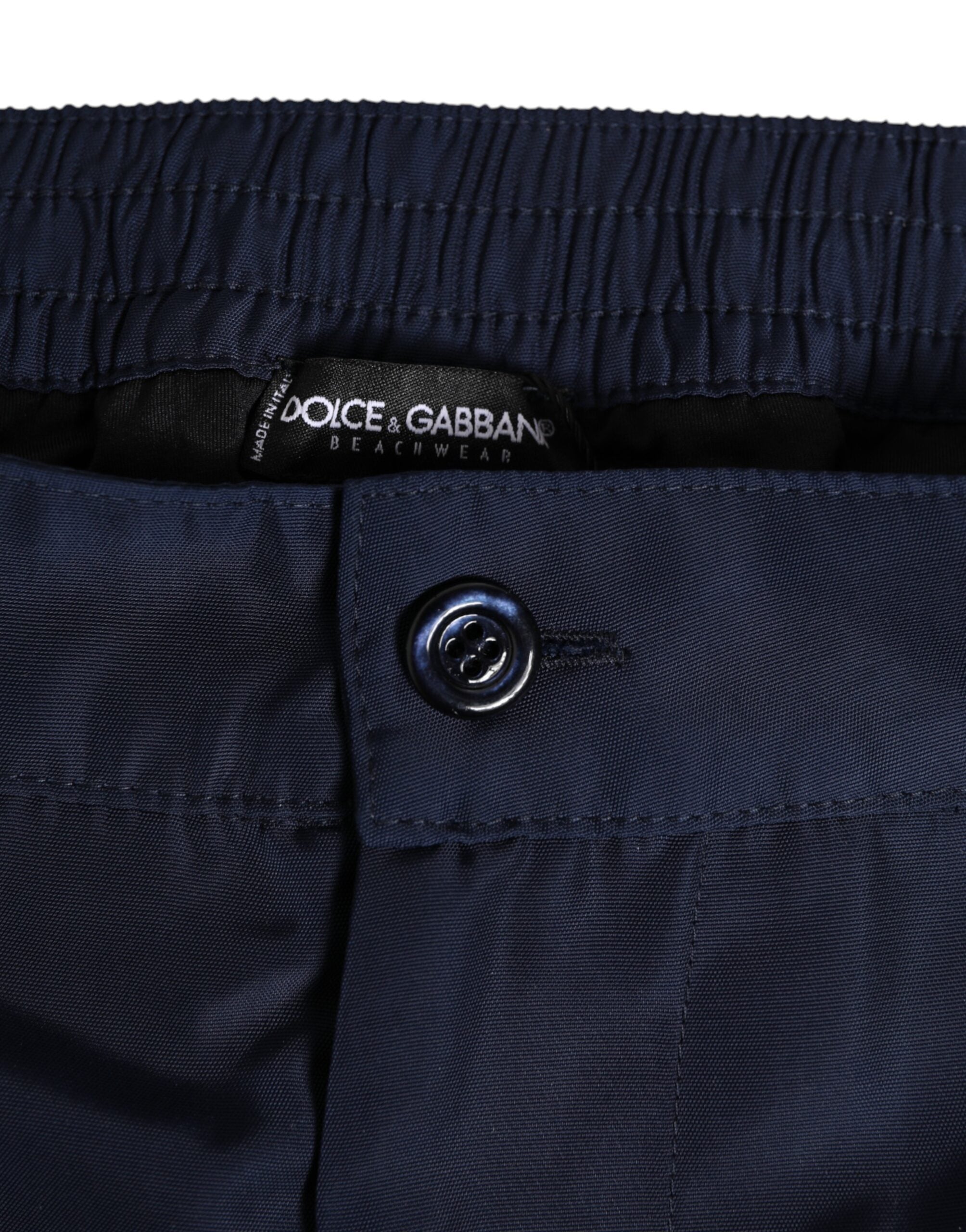 Navy Blue Polyester Logo Buckle Waist Swimwear - ventzia