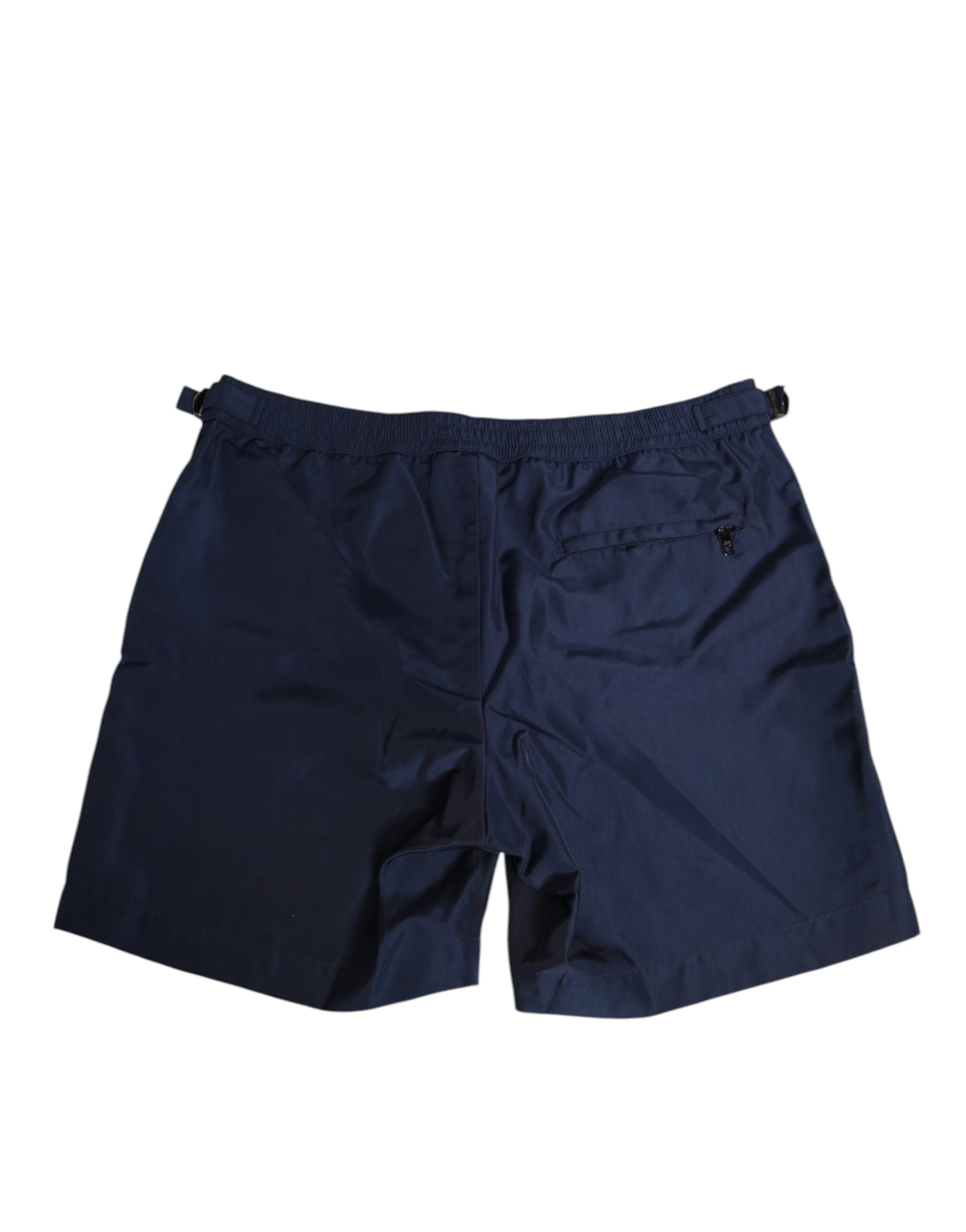 Navy Blue Polyester Logo Buckle Waist Swimwear - ventzia