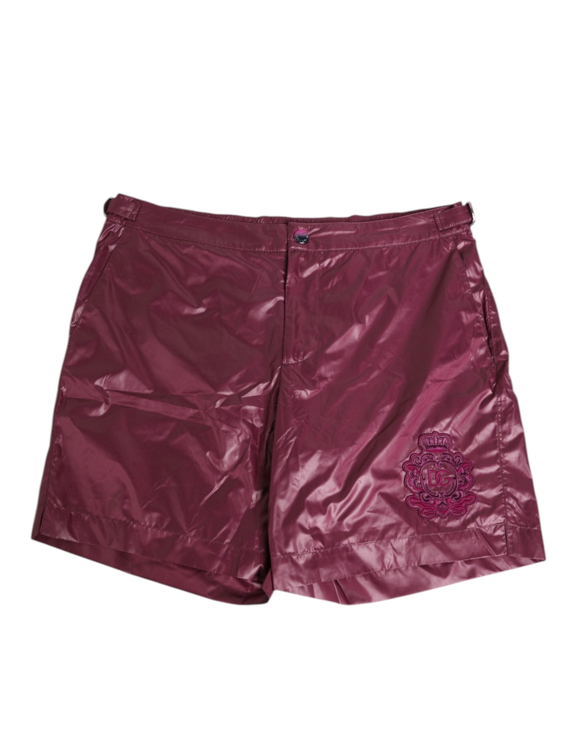 Burgundy Polyester Logo Embossed Crest Swimwear - ventzia