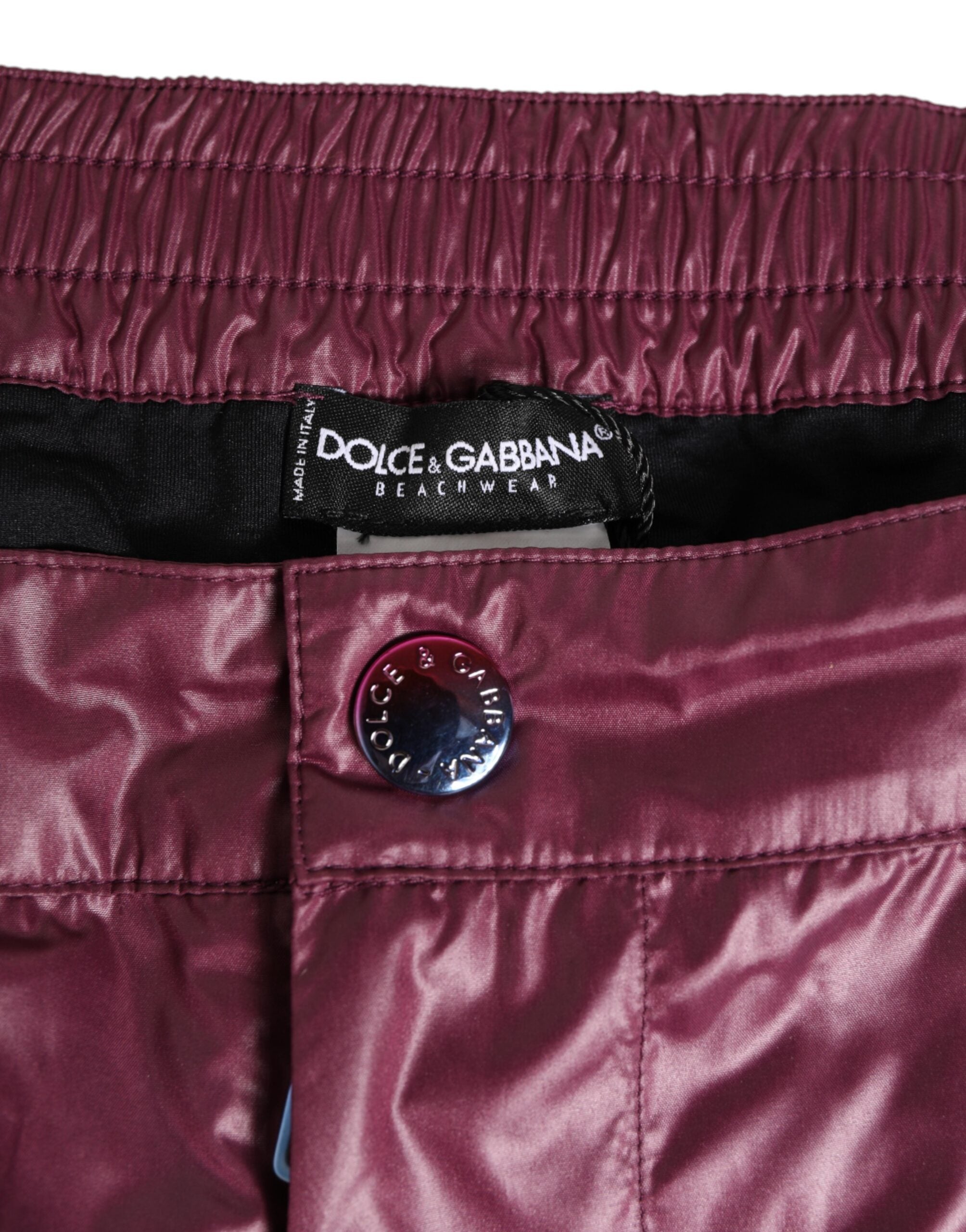 Burgundy Polyester Logo Embossed Crest Swimwear - ventzia