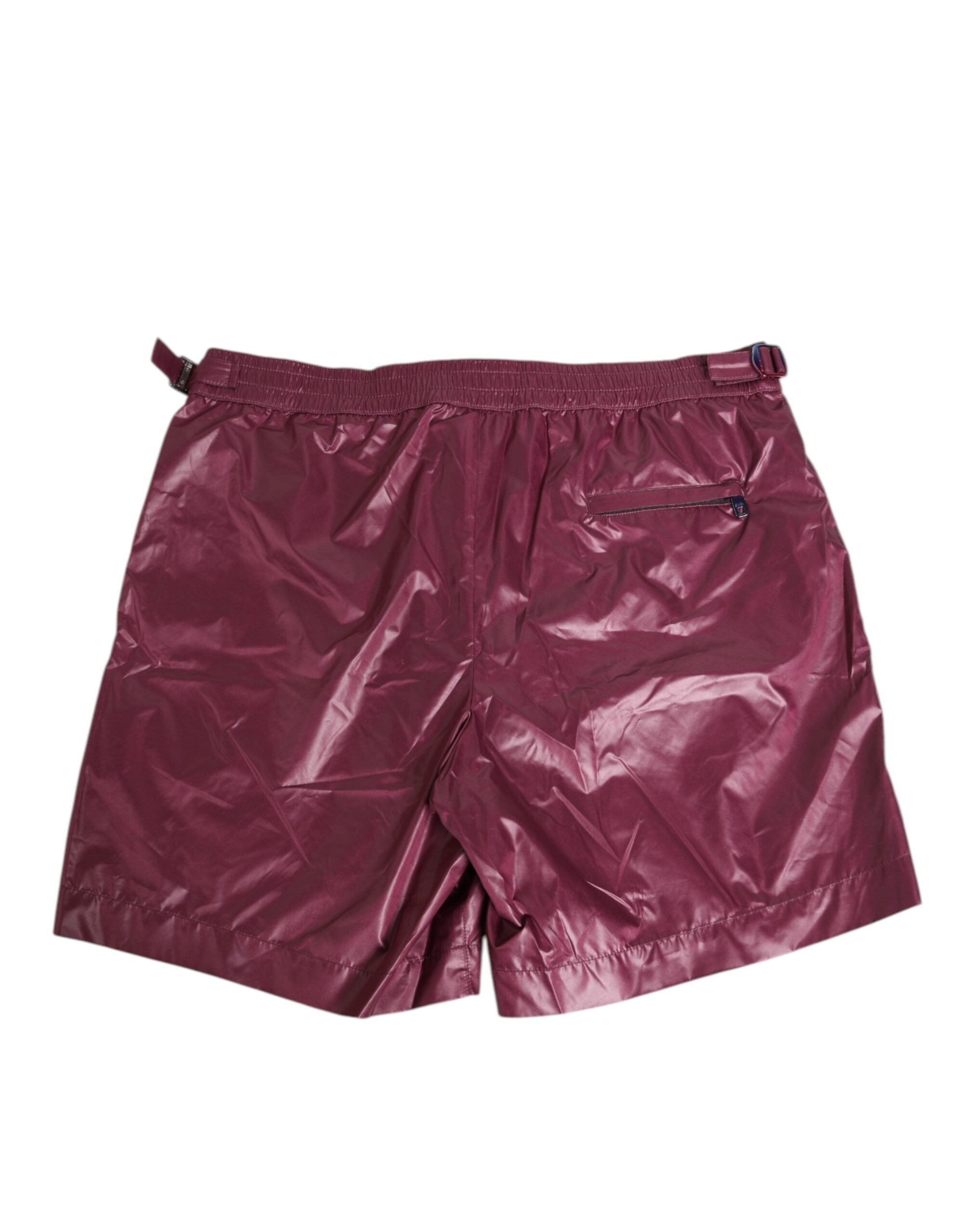 Burgundy Polyester Logo Embossed Crest Swimwear - ventzia