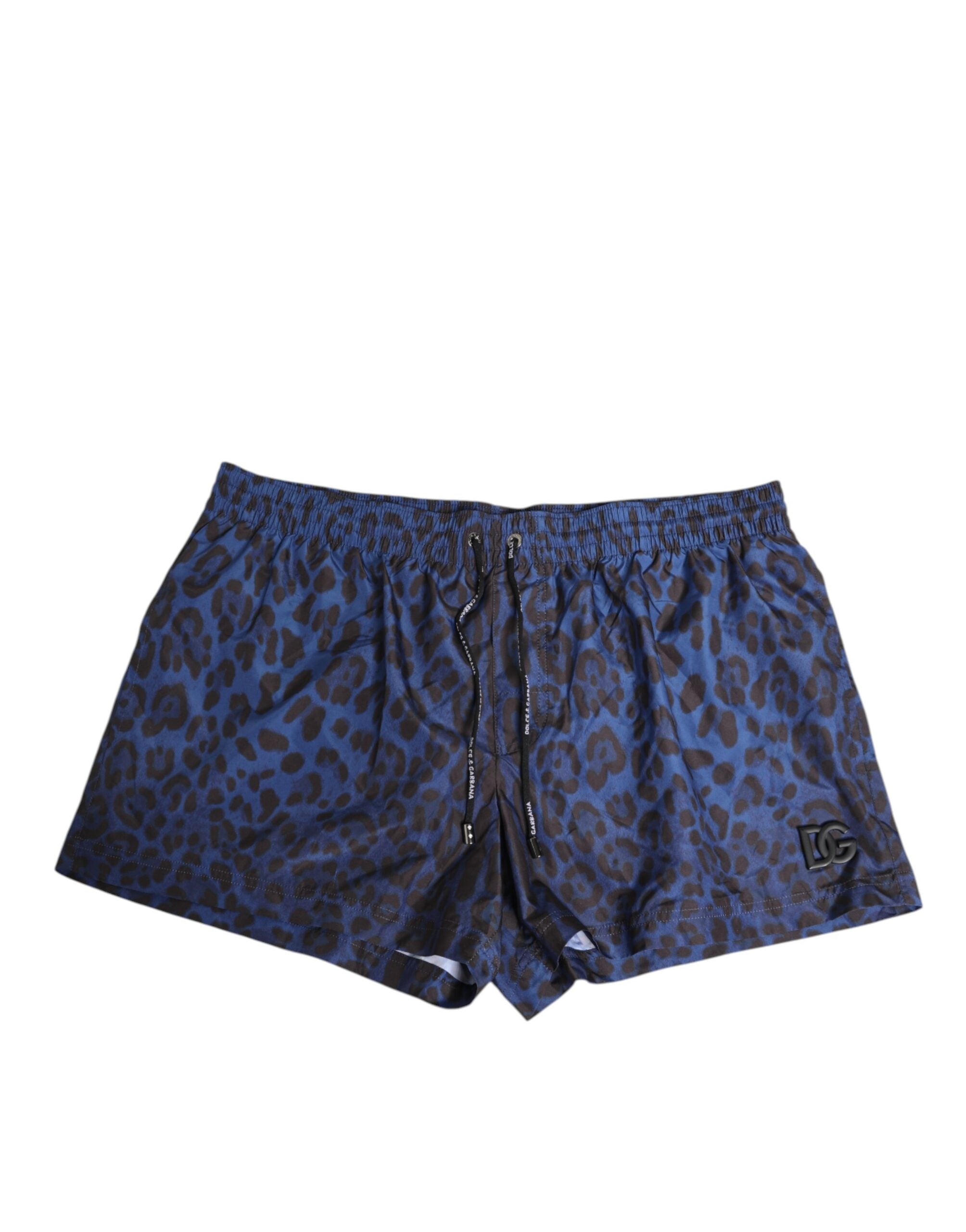 Blue Leopard Print Polyester Elastic Waistband Swimwear - ventzia
