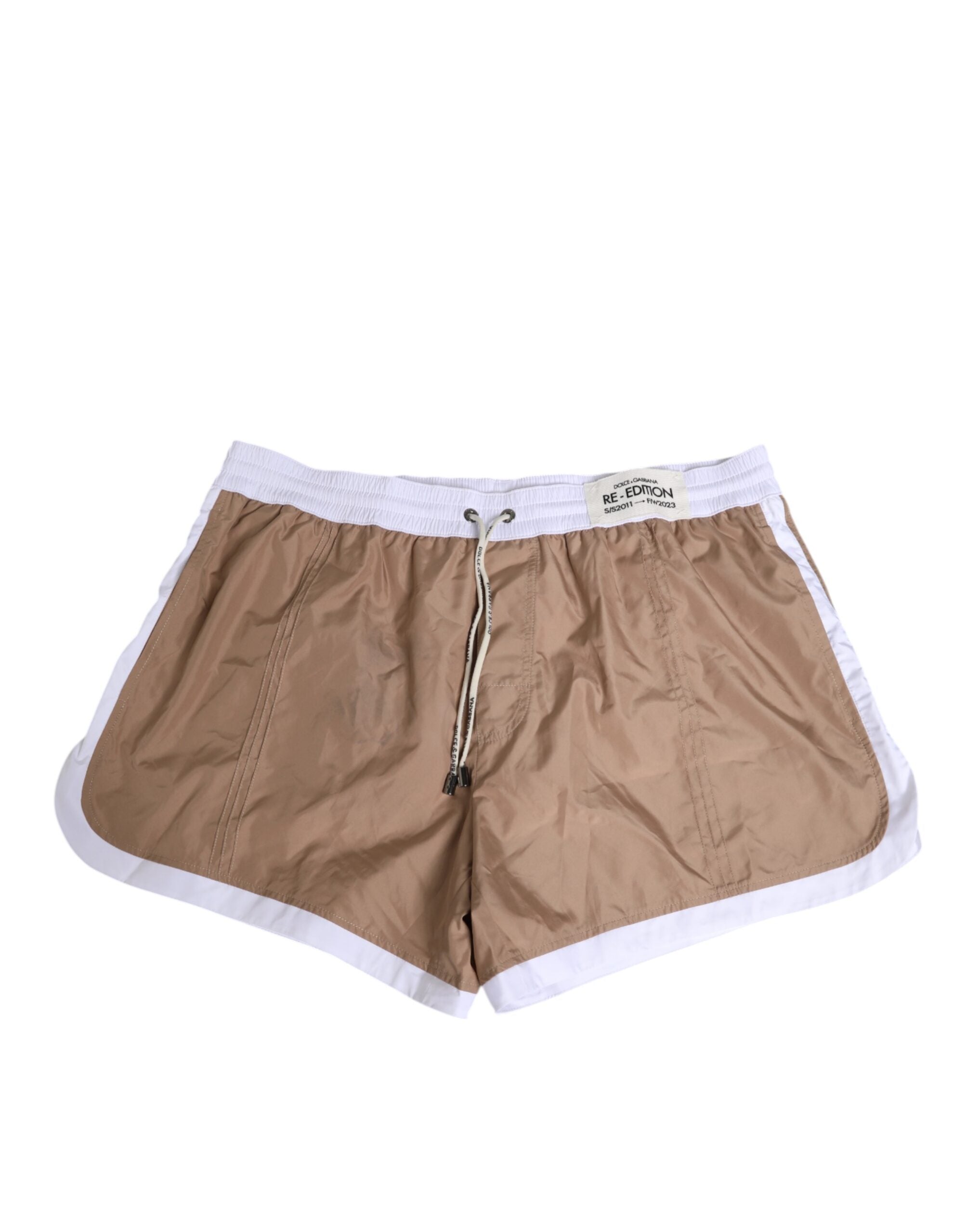 Brown White Polyester Re-Edition Shorts Swimwear - ventzia