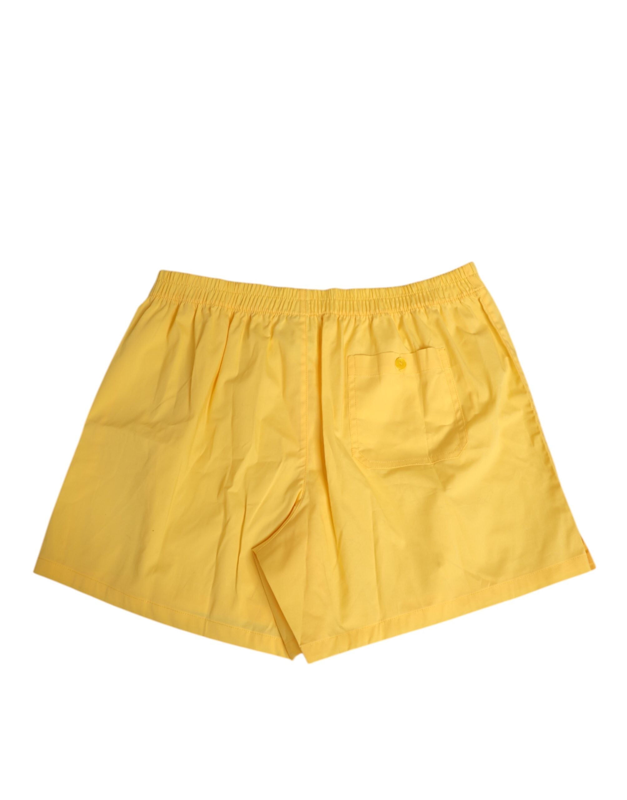 Yellow Cotton Elastic Waistband Short Swimwear - ventzia