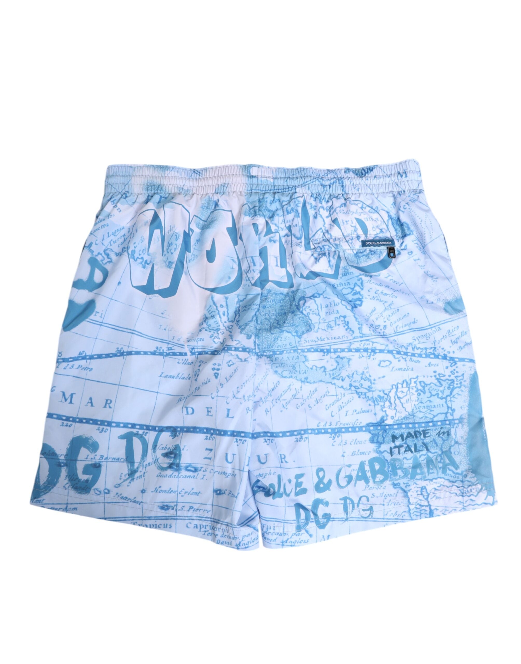 Blue World Map Polyester Elastic Waistband Swimwear - ventzia