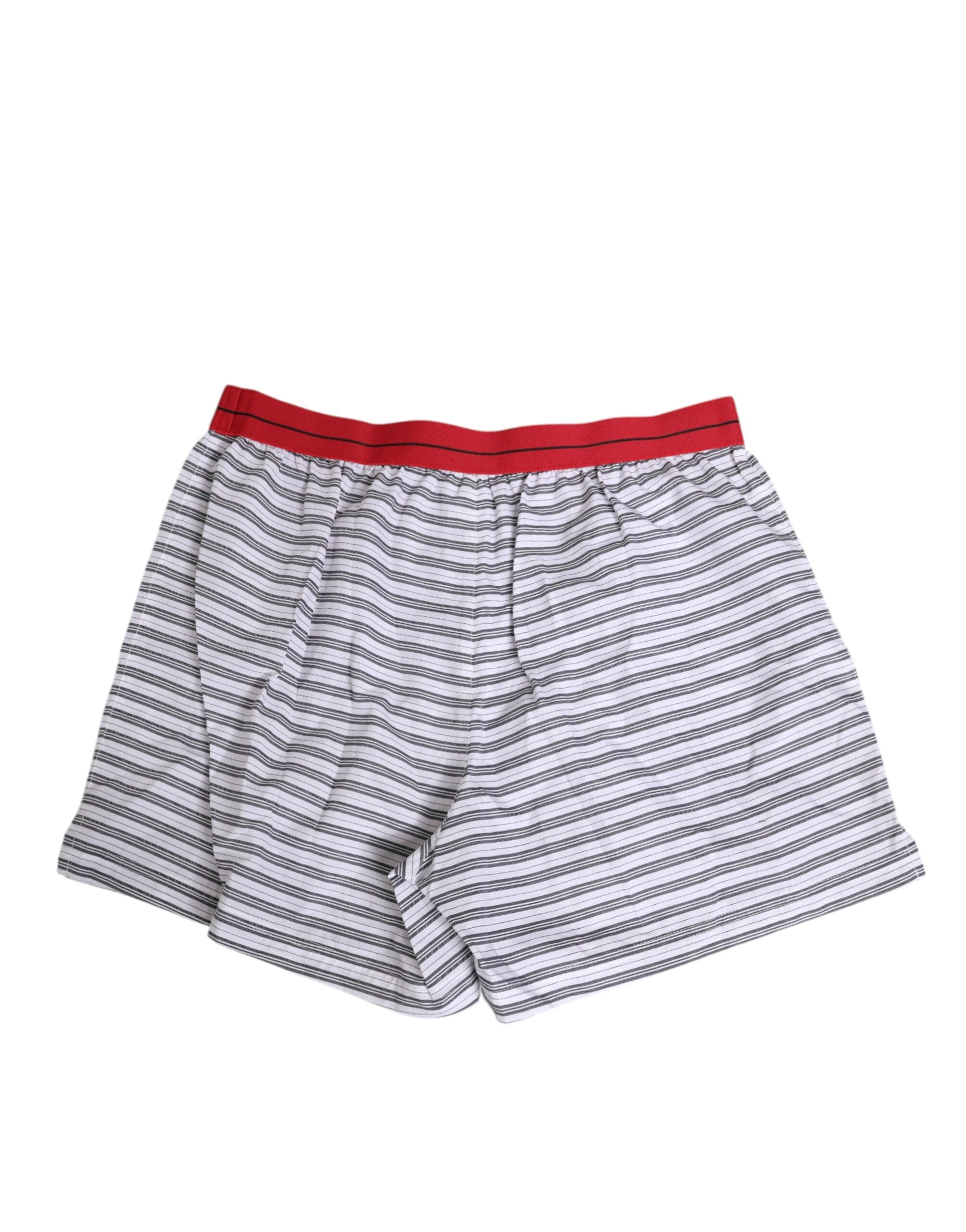 White Striped Cotton Red Waistband Shorts Swimwear - ventzia