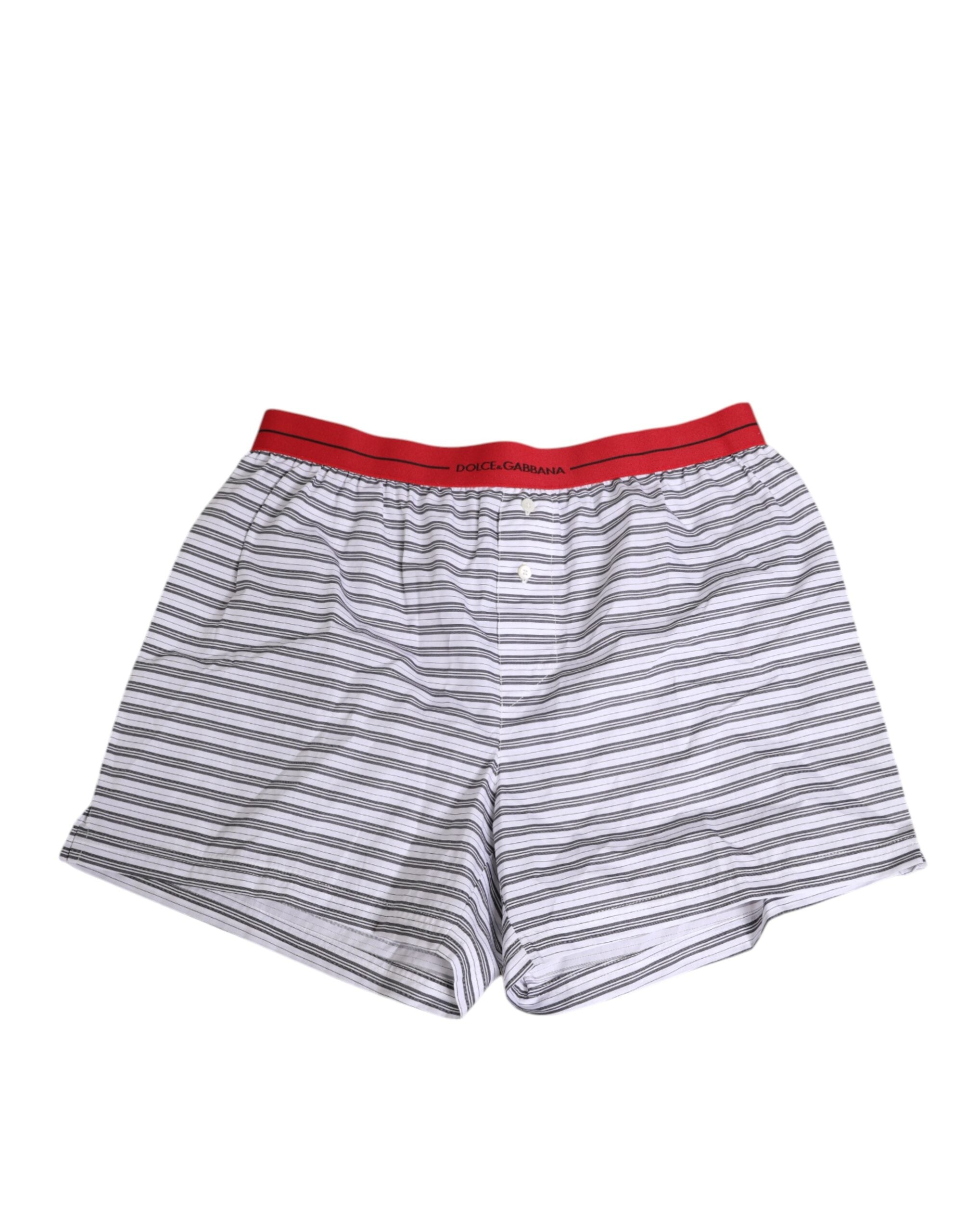 White Striped Cotton Red Waistband Shorts Swimwear - ventzia