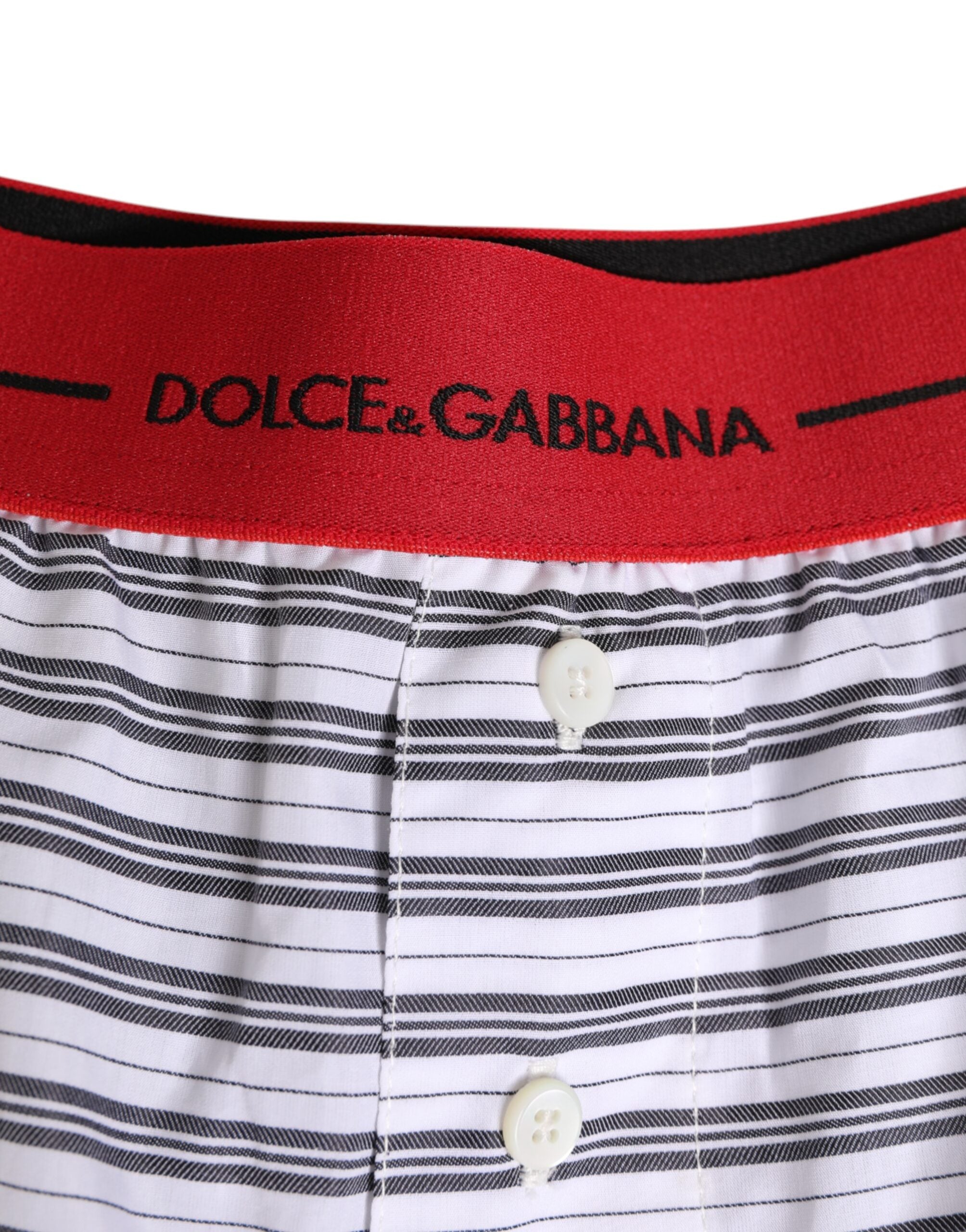 White Striped Cotton Red Waistband Shorts Swimwear - ventzia