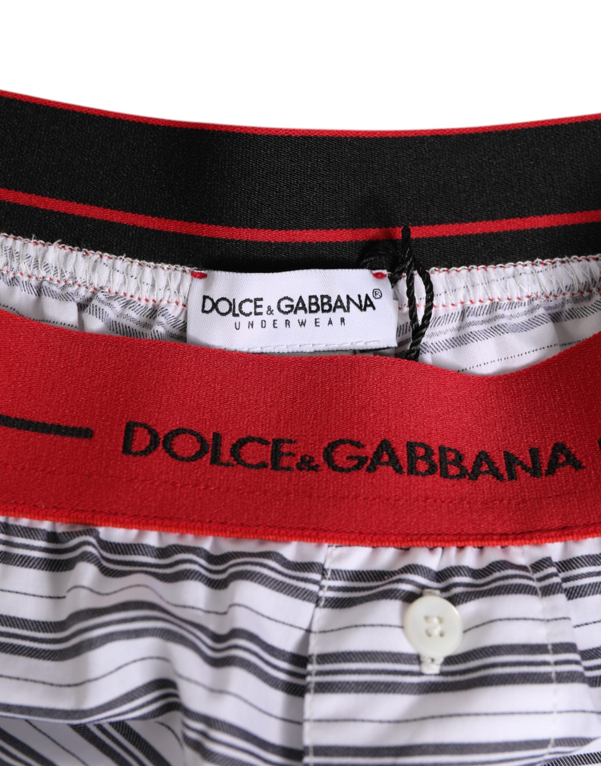 White Striped Cotton Red Waistband Shorts Swimwear - ventzia