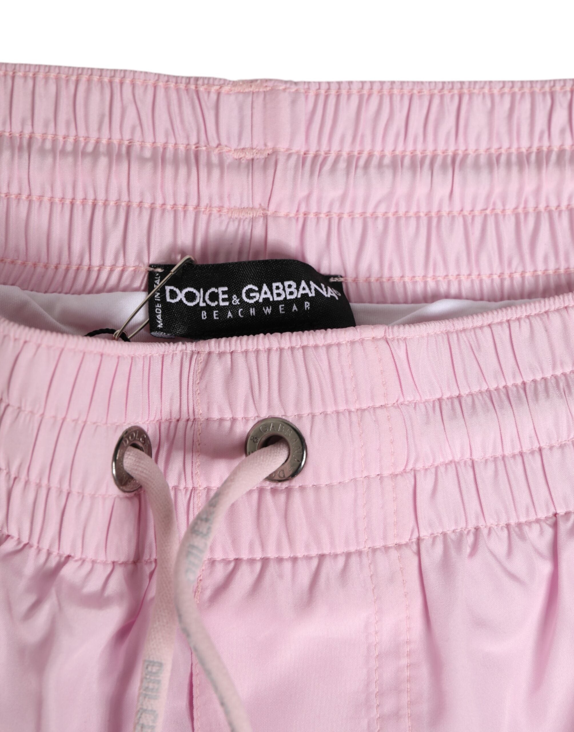 Pink Nylon Logo Side Stripe Beachwear Men Swimwear - ventzia