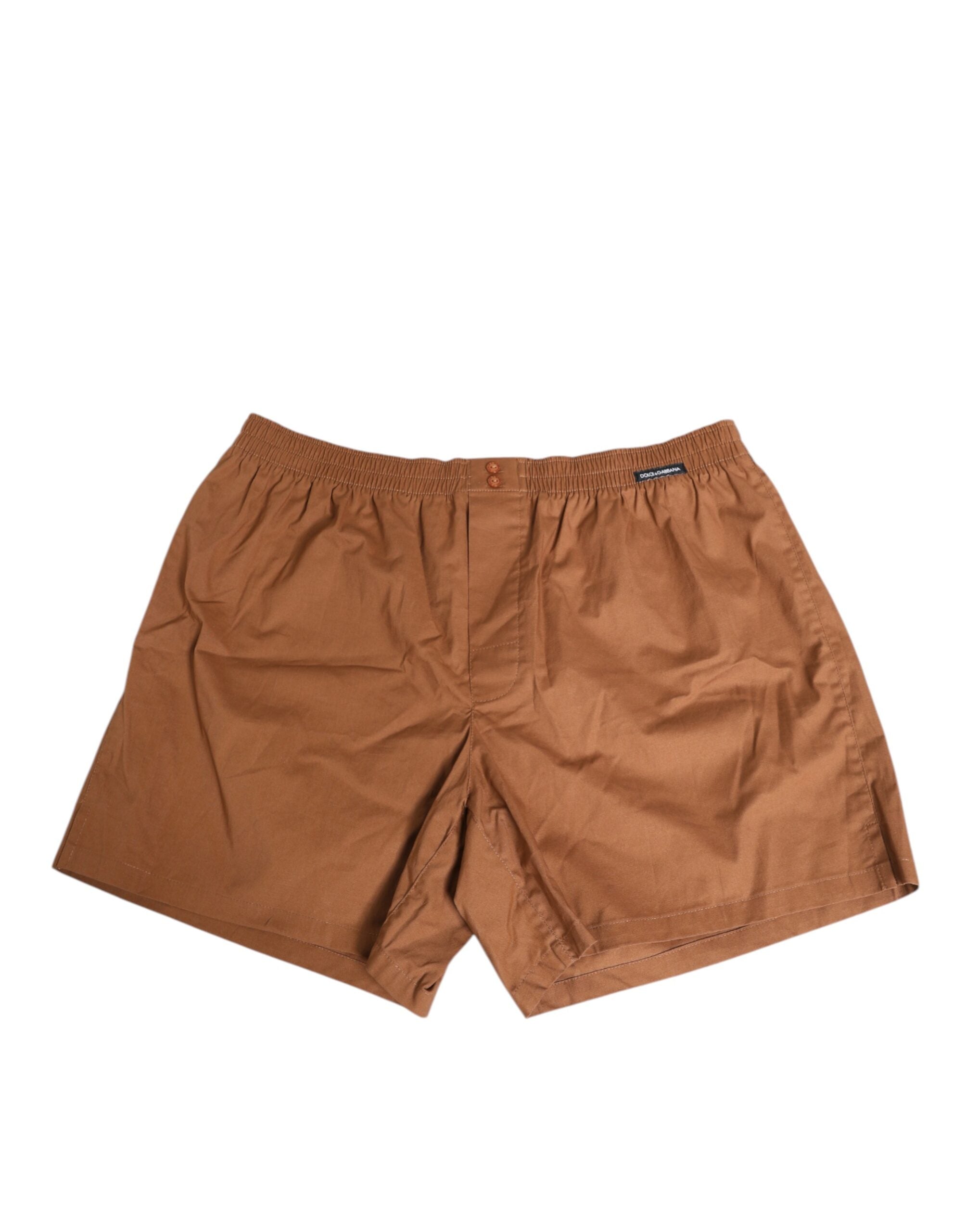 Brown Cotton Boxer Waistband Short Swimwear - ventzia