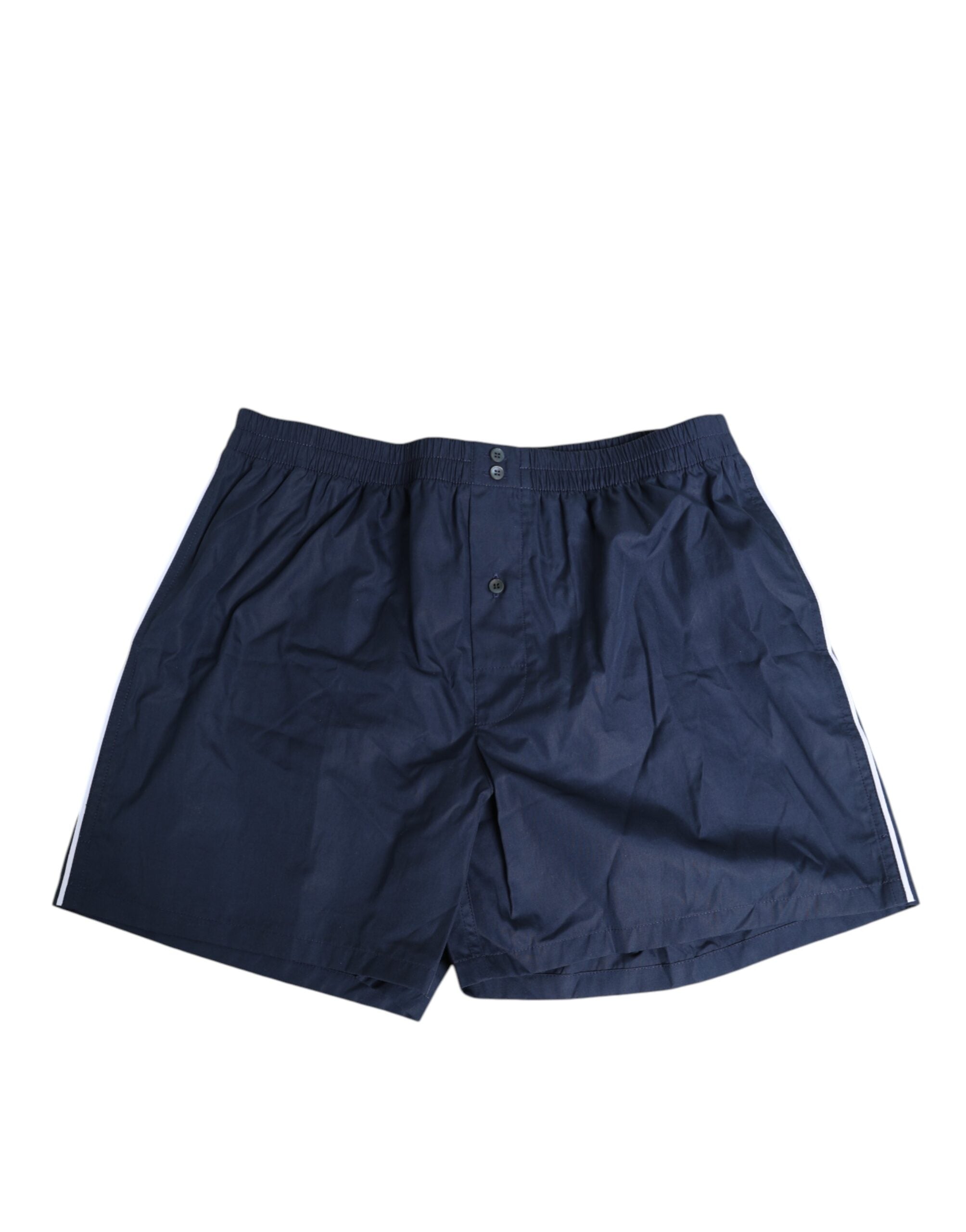 Navy Blue Cotton Elastic Waistband Button Swimwear - ventzia