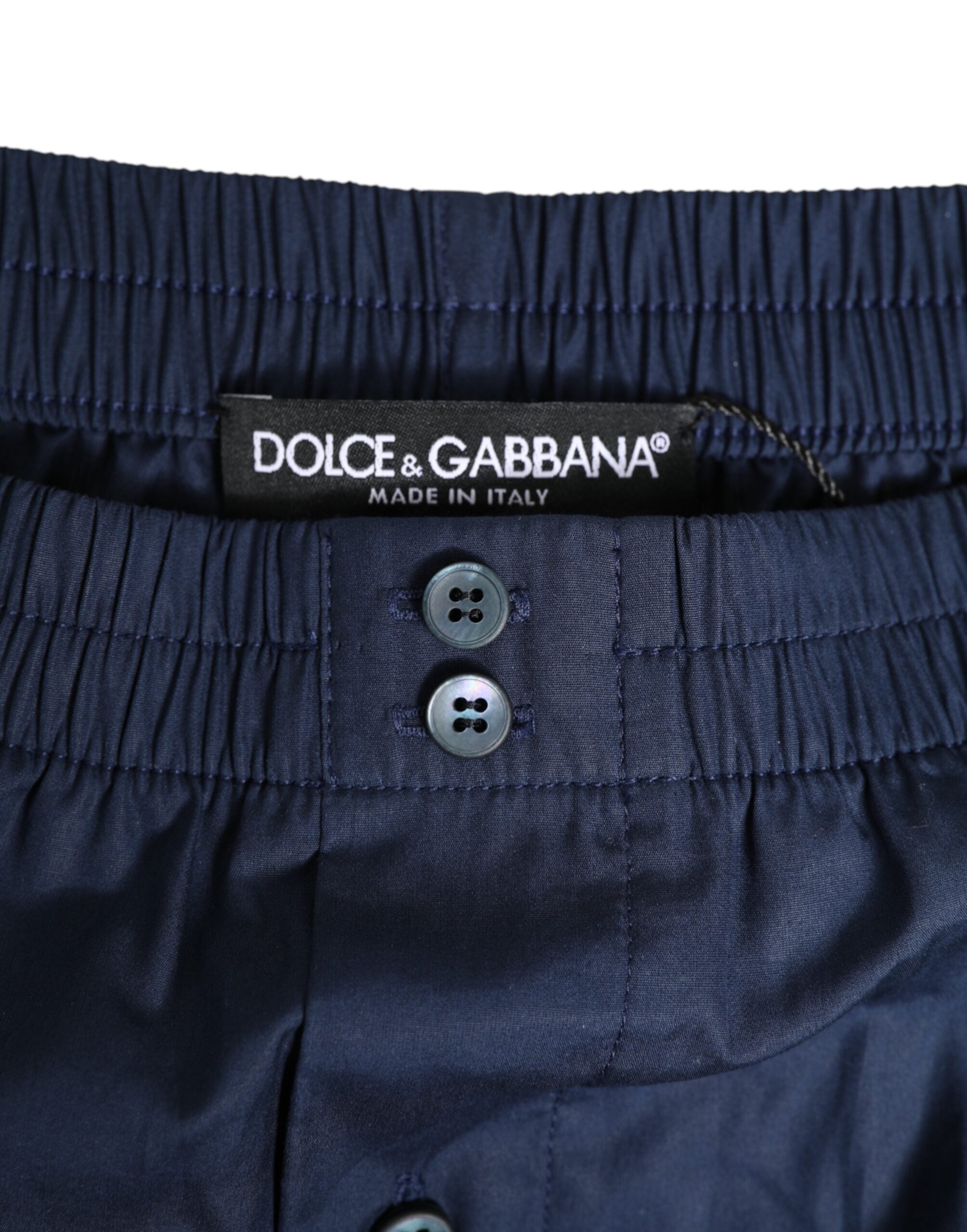 Navy Blue Cotton Elastic Waistband Button Swimwear - ventzia