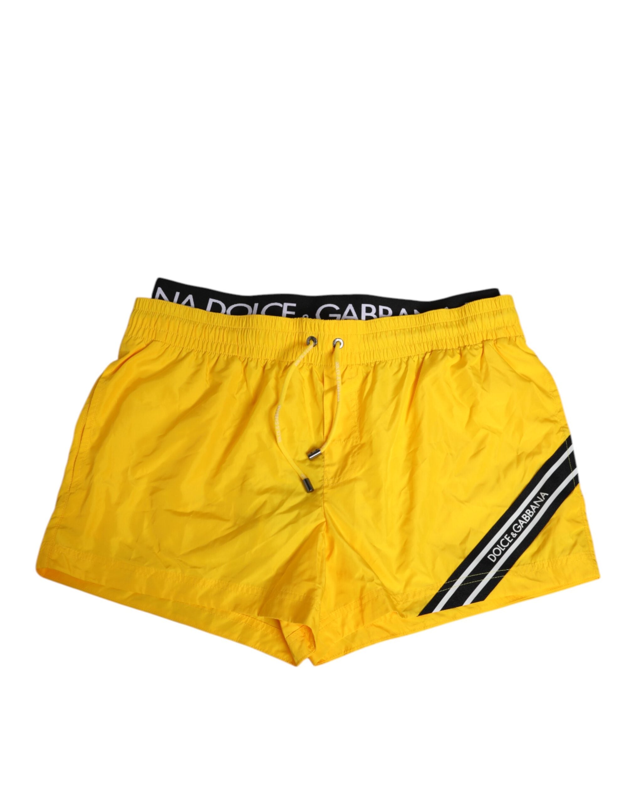 Yellow Drawstring Beachwear Men Shorts Swimwear - ventzia