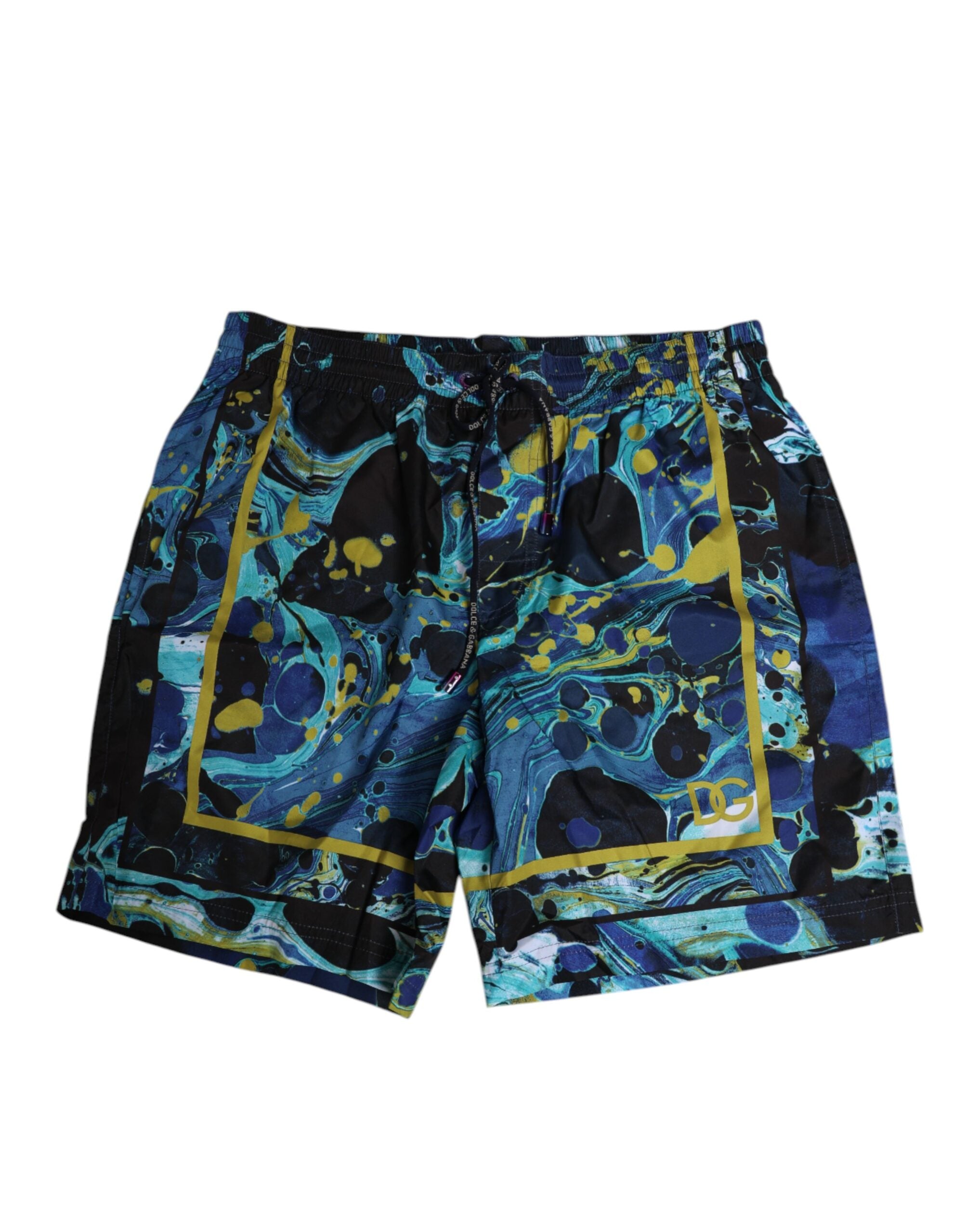 Blue Marble Print Logo Men Boxer Short Swimwear - ventzia