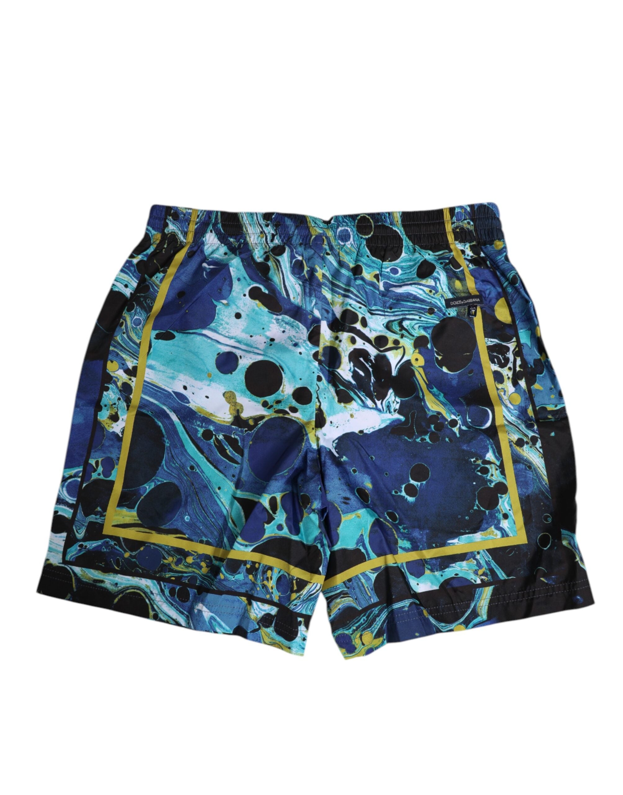 Blue Marble Print Logo Men Boxer Short Swimwear - ventzia