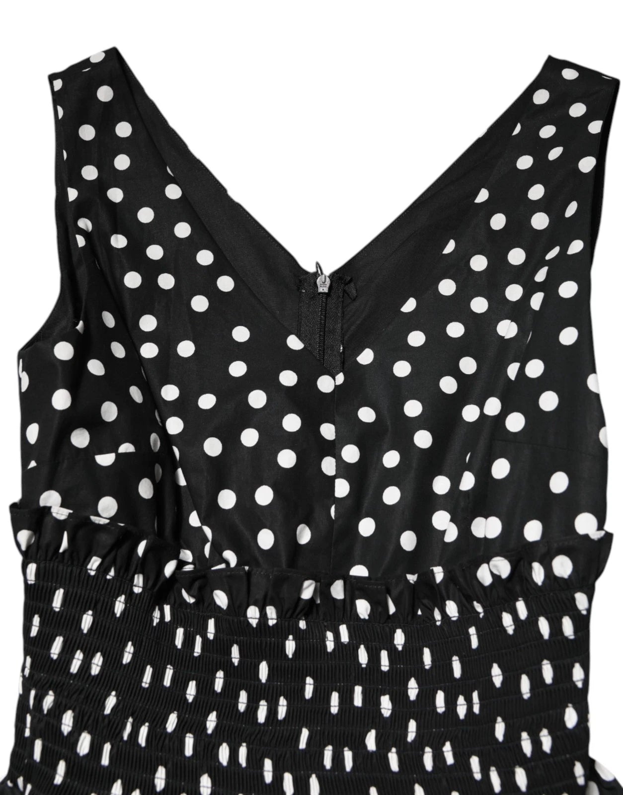 Black White Cotton Polka Dot Print V Neck Dress - ventzia