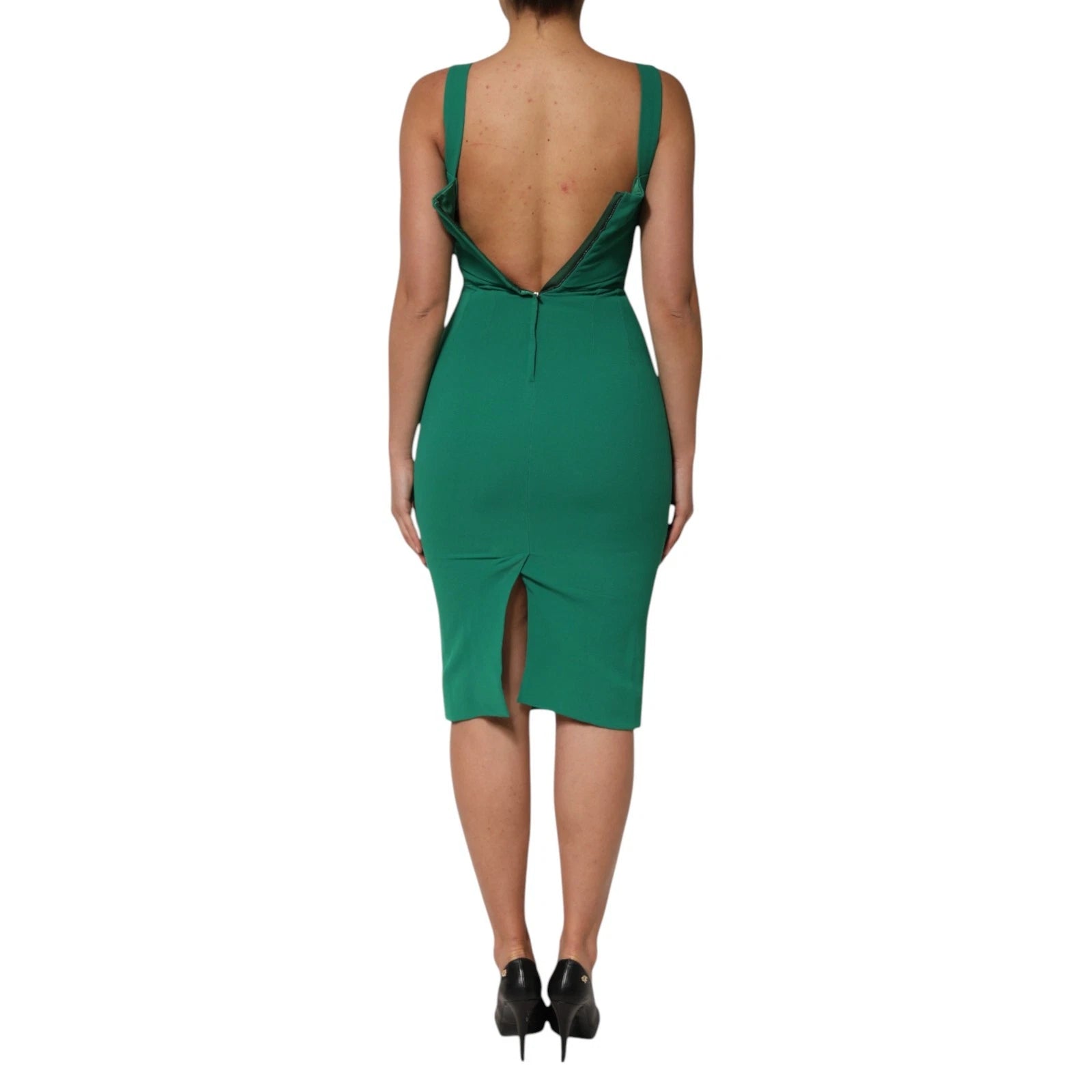 Dark Green Sleeveless Rayon Bodycon Dress - ventzia