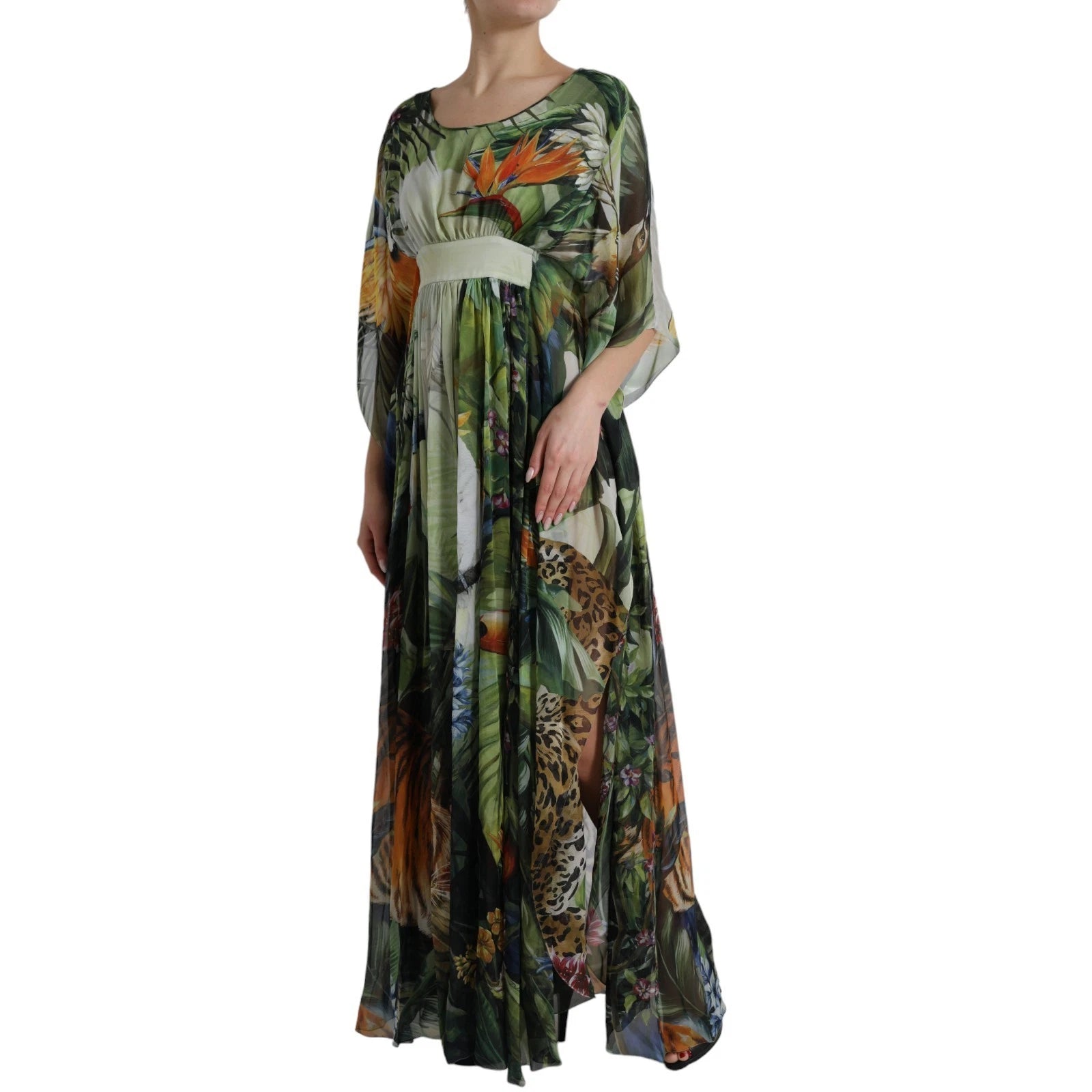 Multicolor Silk Jungle Print Women Maxi Dress - ventzia