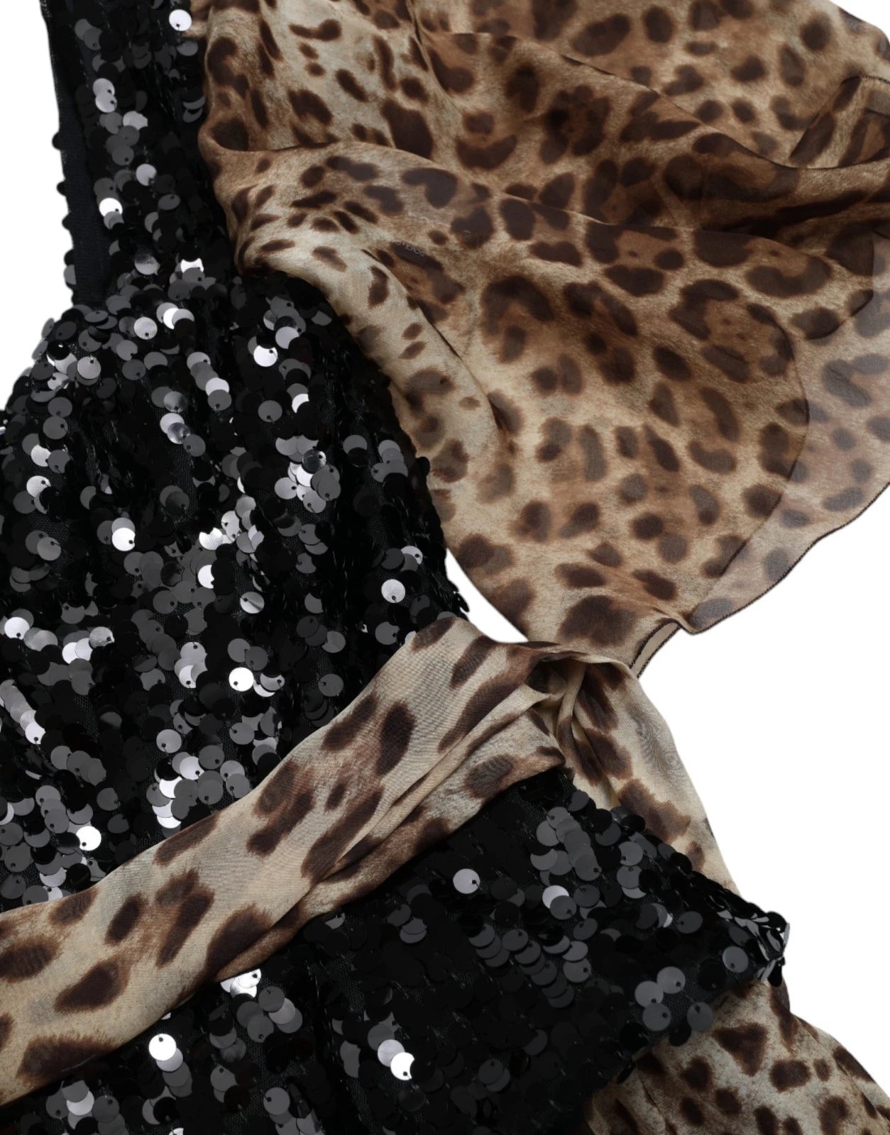 Leopard Print Silk Sequin Ruffle Maxi Dress - ventzia