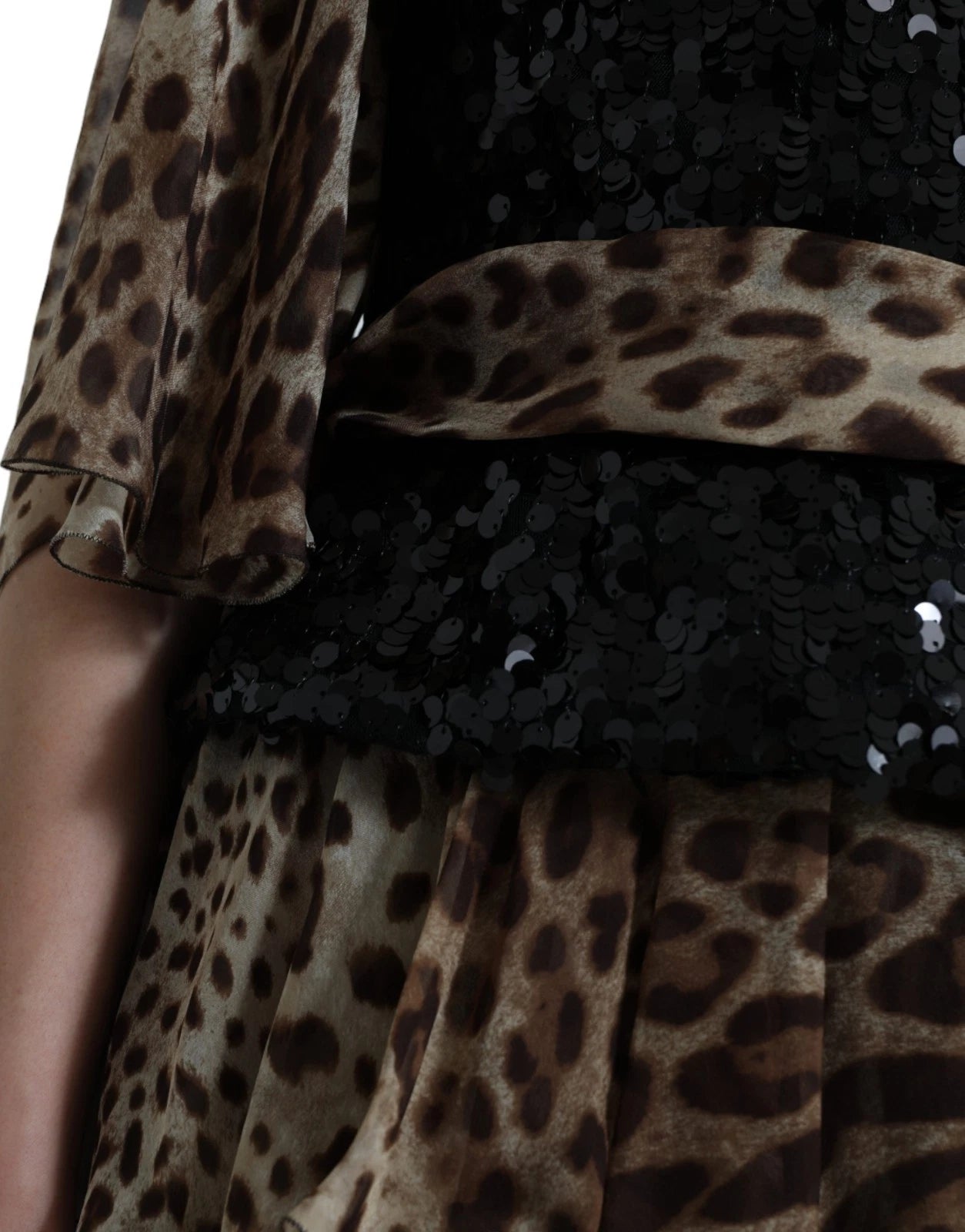 Leopard Print Silk Sequin Ruffle Maxi Dress - ventzia