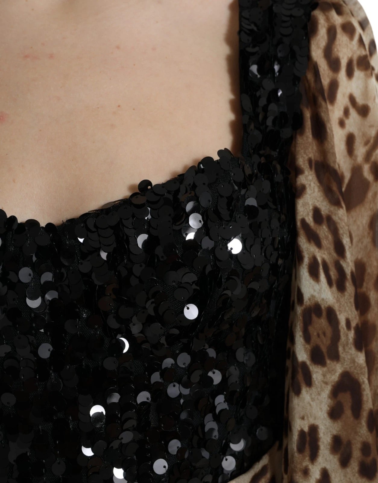 Leopard Print Silk Sequin Ruffle Maxi Dress - ventzia