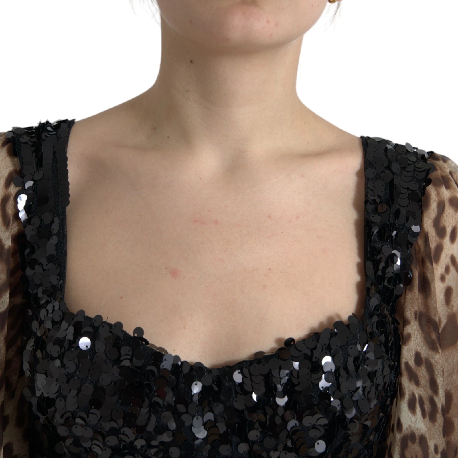 Leopard Print Silk Sequin Ruffle Maxi Dress - ventzia