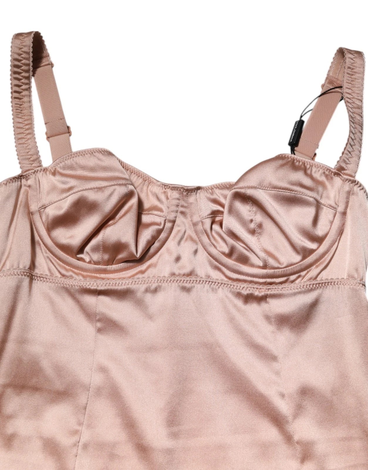 Blush Pink Silk Satin Bustier Midi Bodycon Dress - ventzia
