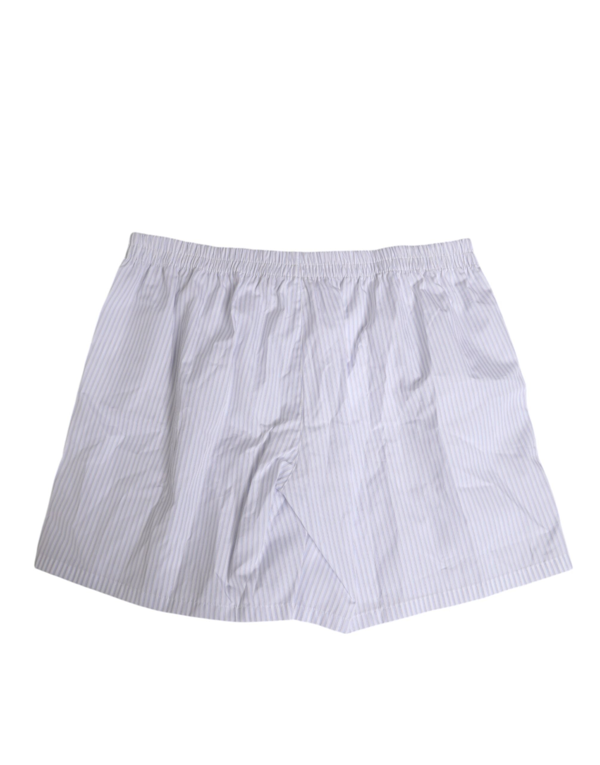 White Blue Cotton Striped Button Fly Shorts Swimwear - ventzia