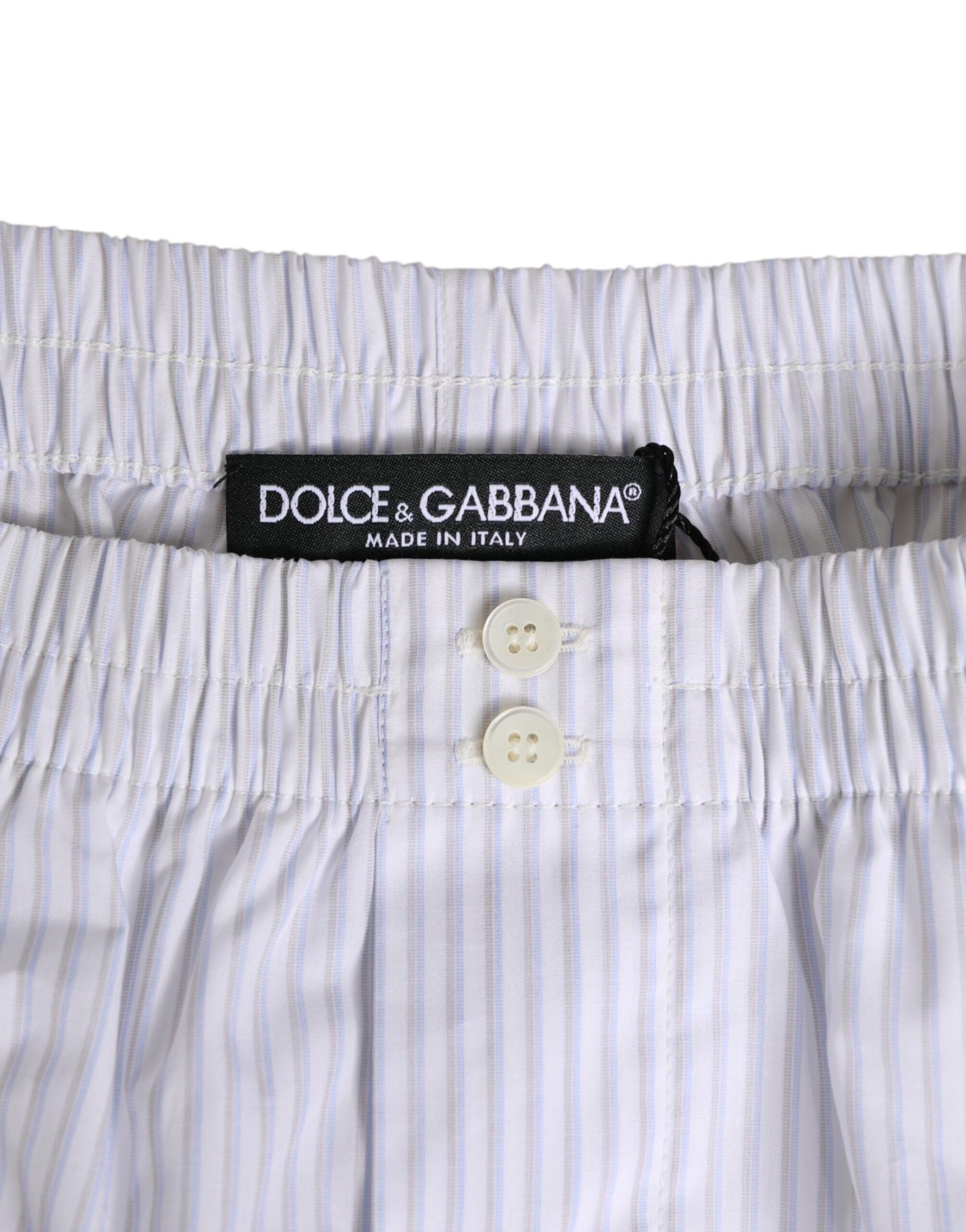 White Blue Cotton Striped Button Fly Shorts Swimwear - ventzia