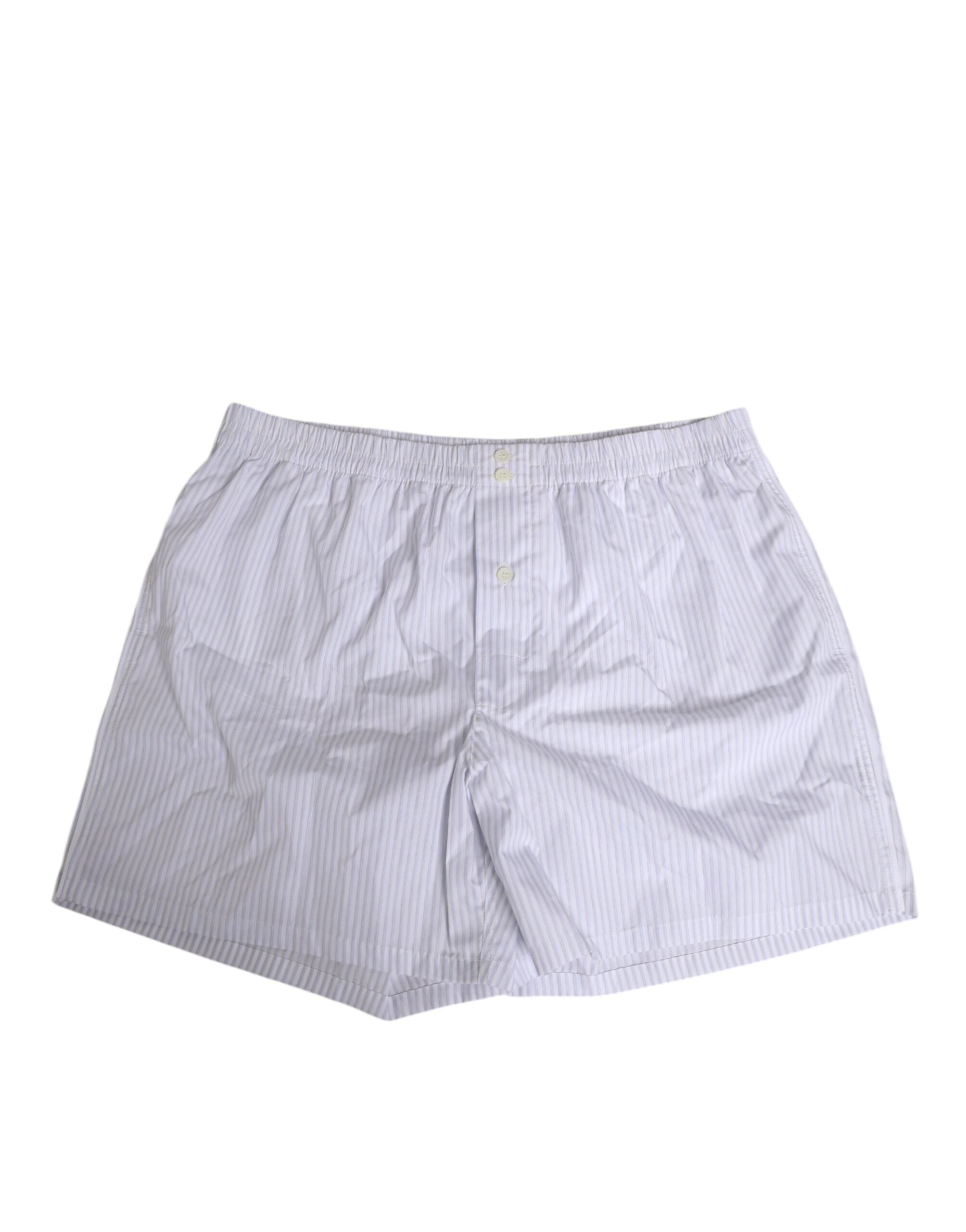 White Blue Cotton Striped Button Fly Shorts Swimwear - ventzia