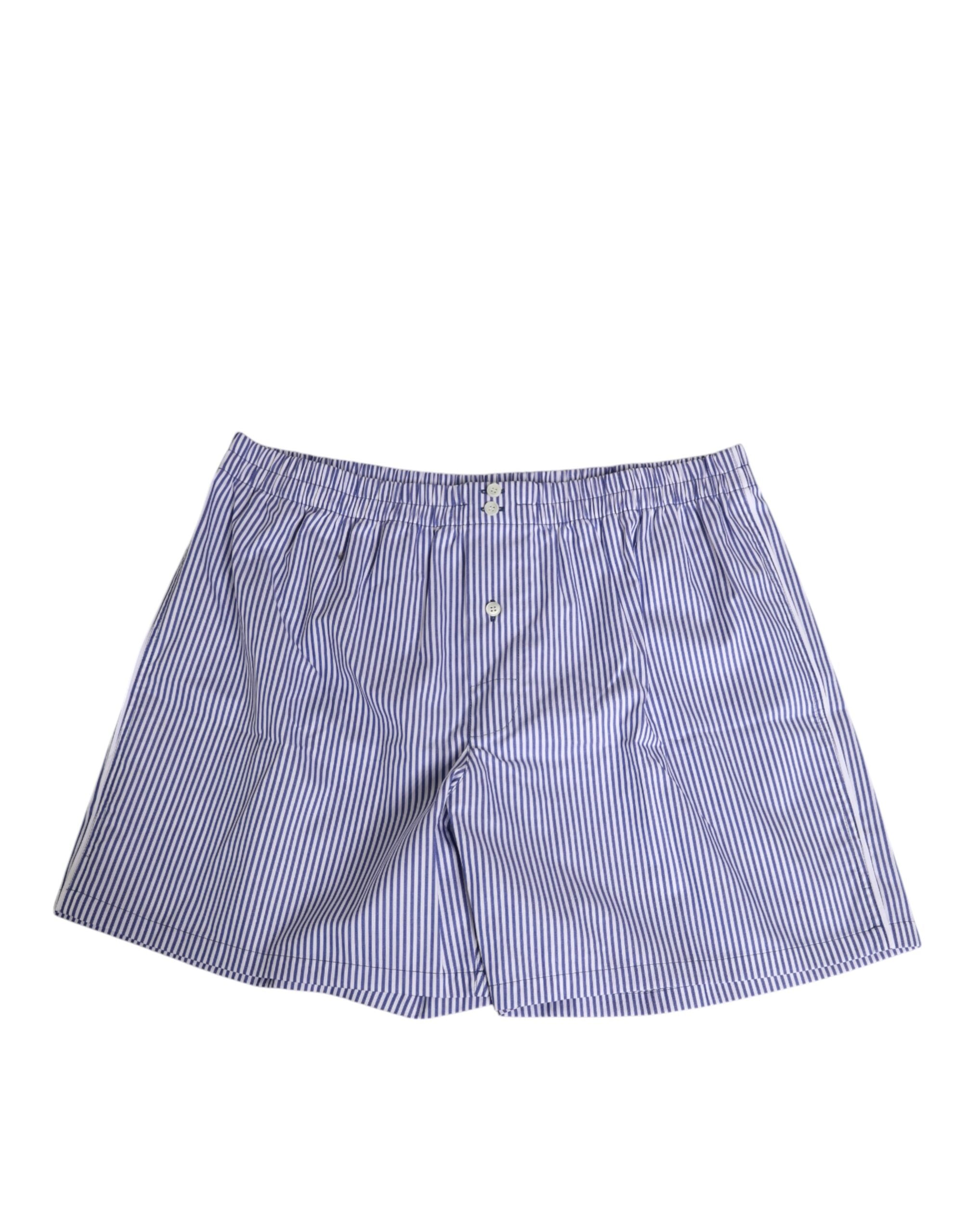 Blue White Cotton Striped Button Fly Shorts Swimwear - ventzia