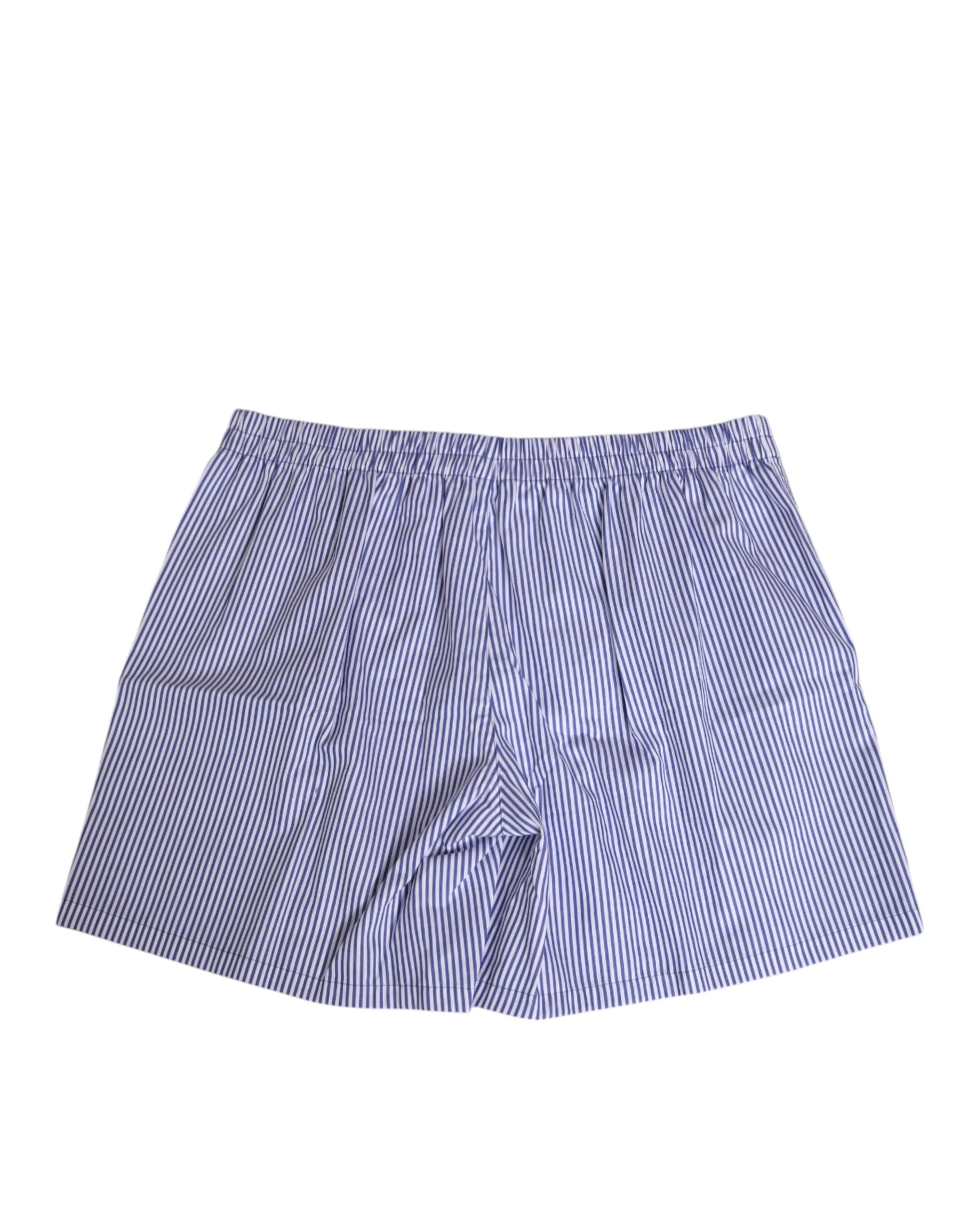 Blue White Cotton Striped Button Fly Shorts Swimwear - ventzia