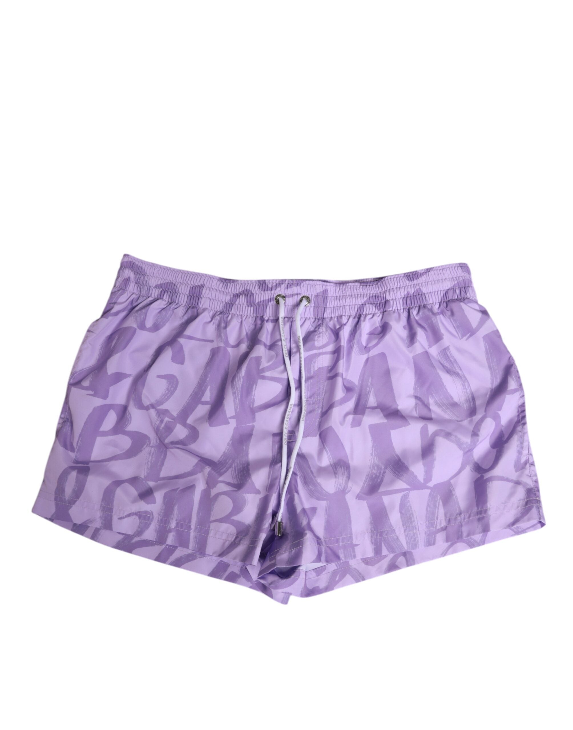 Purple DG Logo Print Nylon Men Shorts Swimwear - ventzia