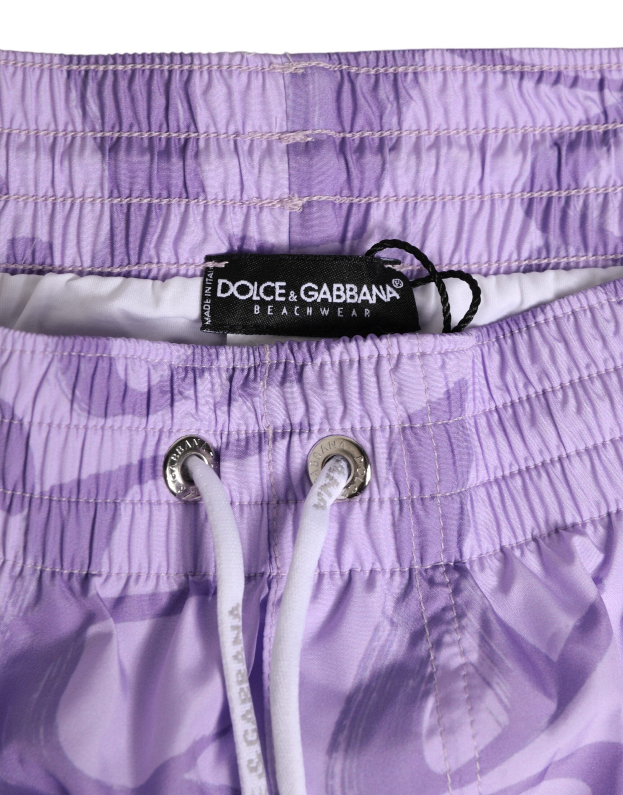 Purple DG Logo Print Nylon Men Shorts Swimwear - ventzia