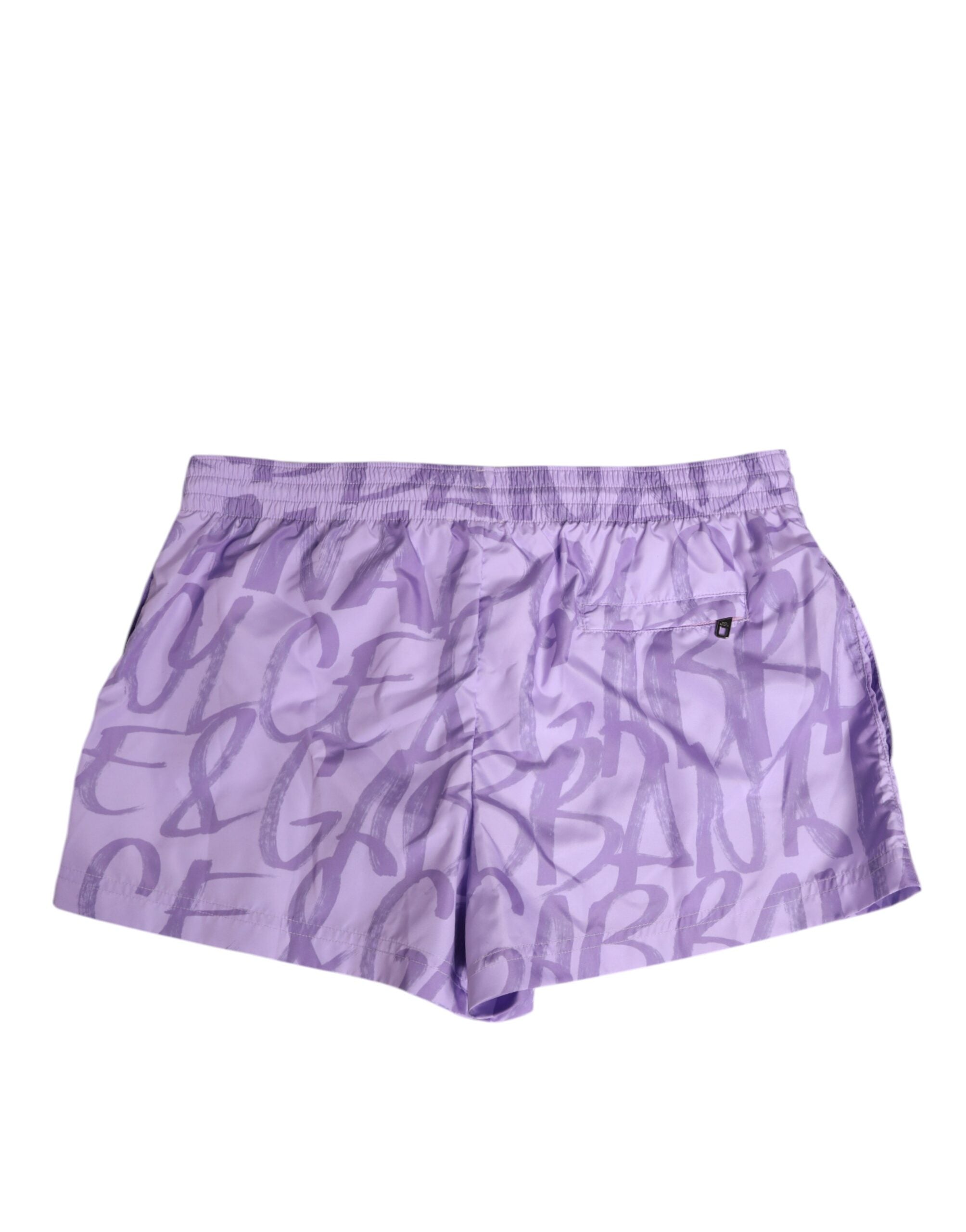 Purple DG Logo Print Nylon Men Shorts Swimwear - ventzia