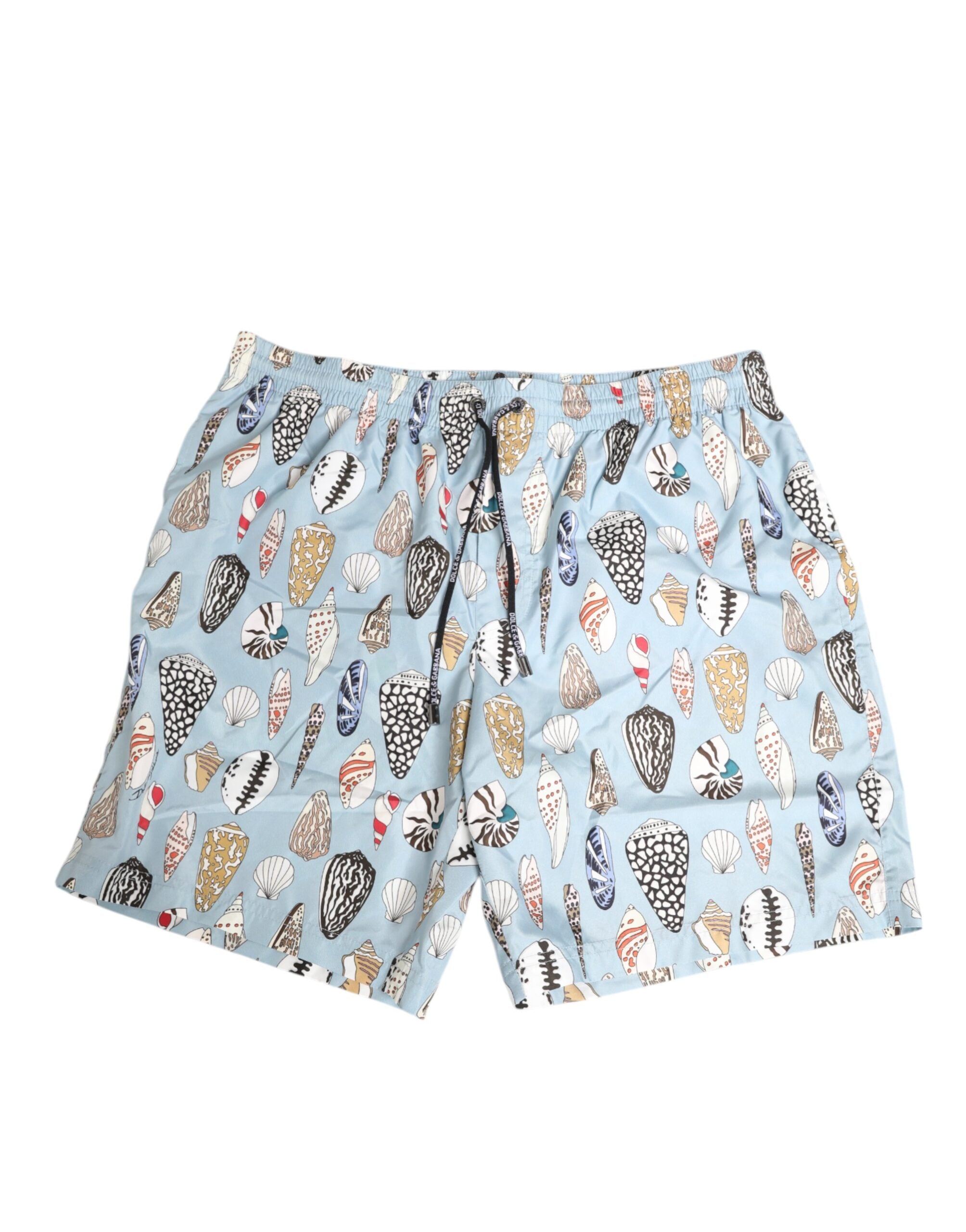 Blue Seashell Print Nylon Men Shorts Swimwear - ventzia