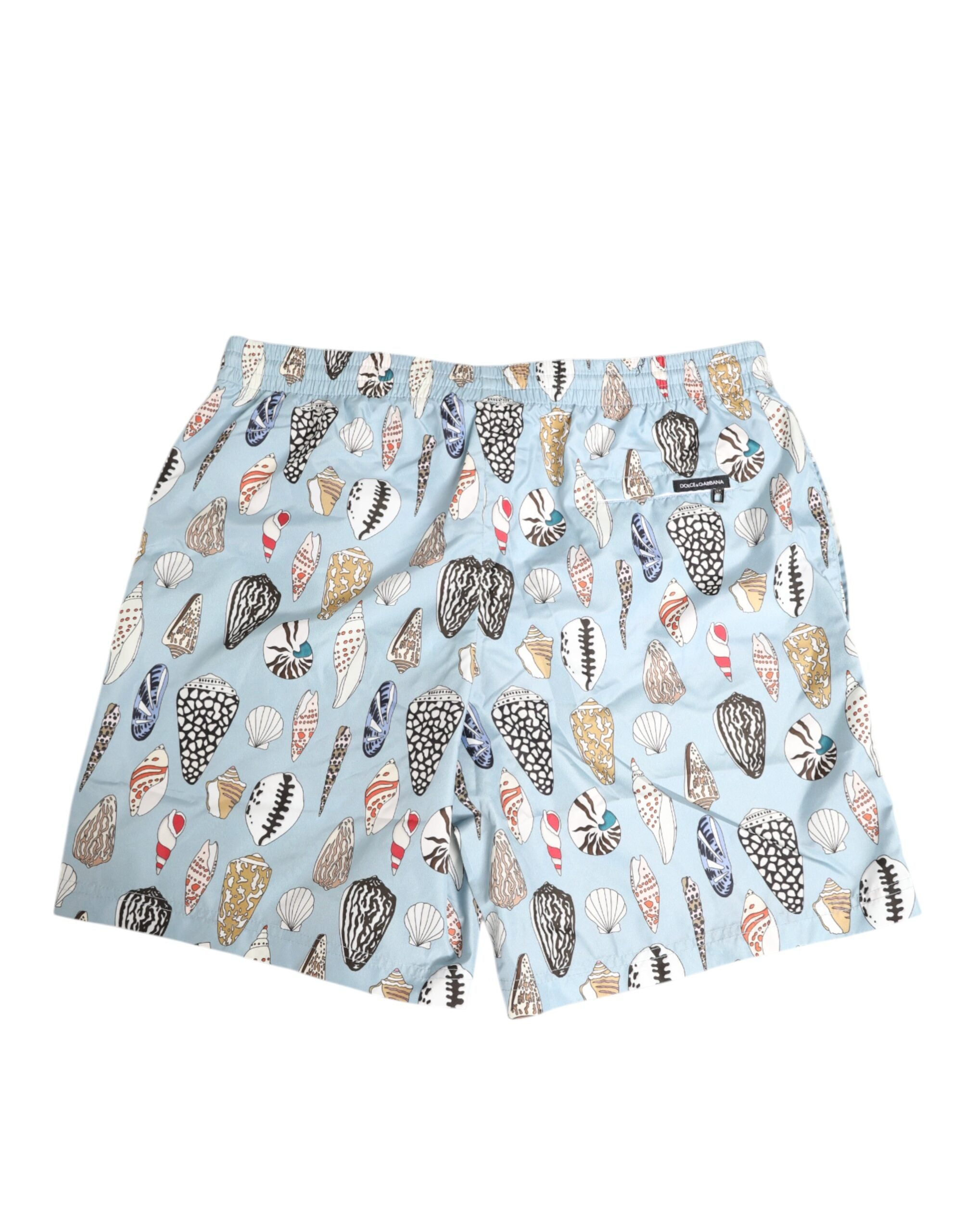 Blue Seashell Print Nylon Men Shorts Swimwear - ventzia