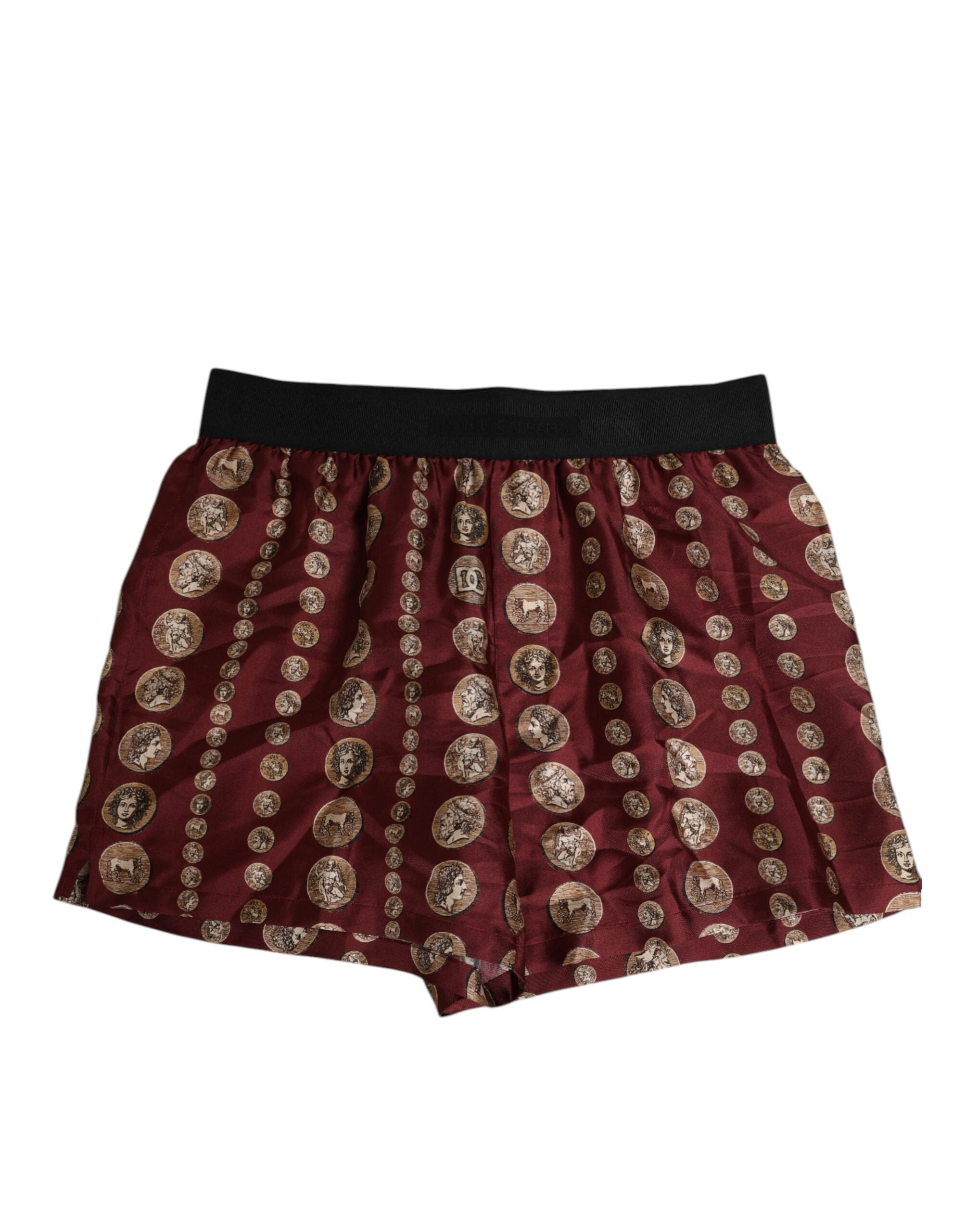 Burgundy Silk Coin Print Men Boxer Short Swimwear - ventzia