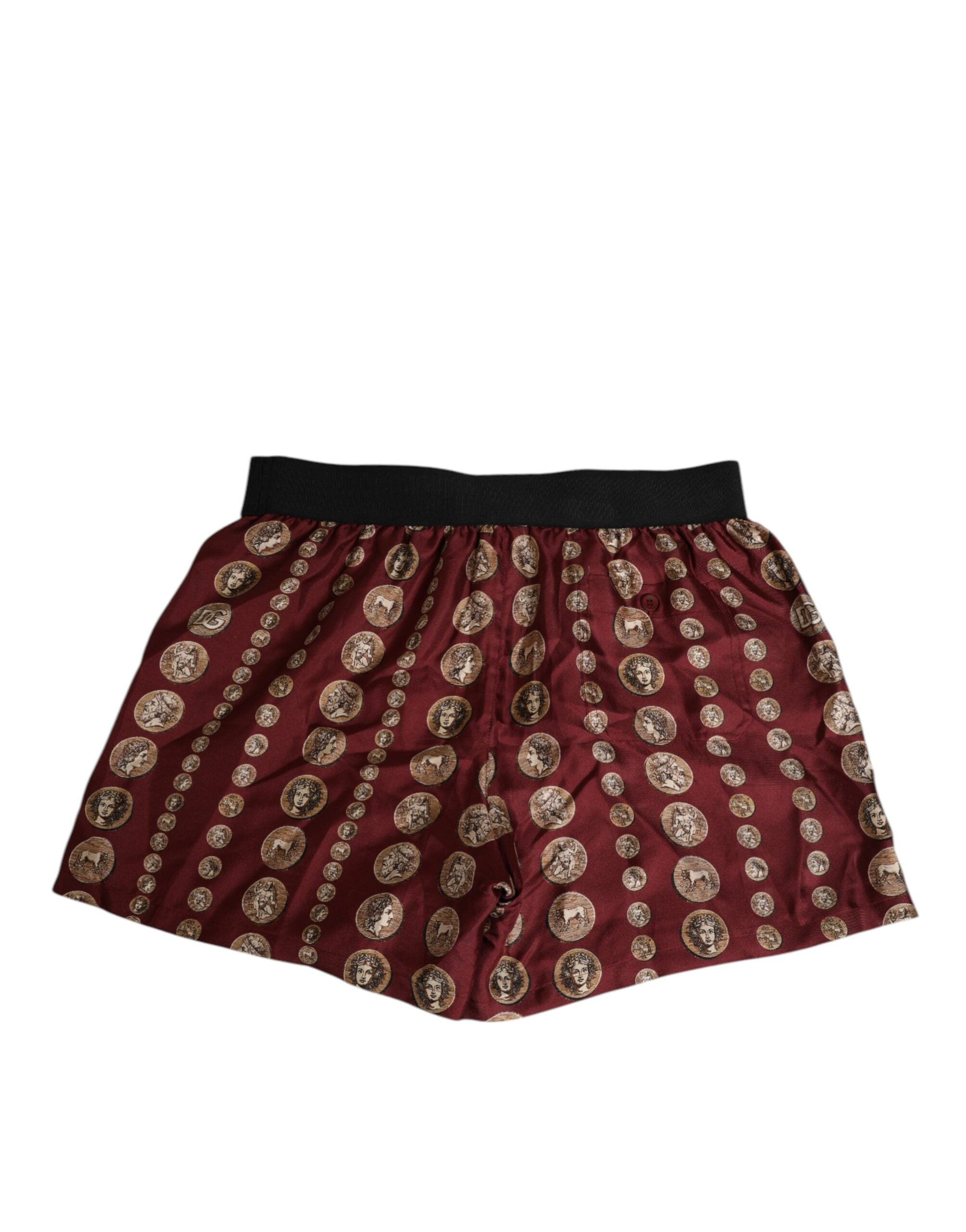 Burgundy Silk Coin Print Men Boxer Short Swimwear - ventzia