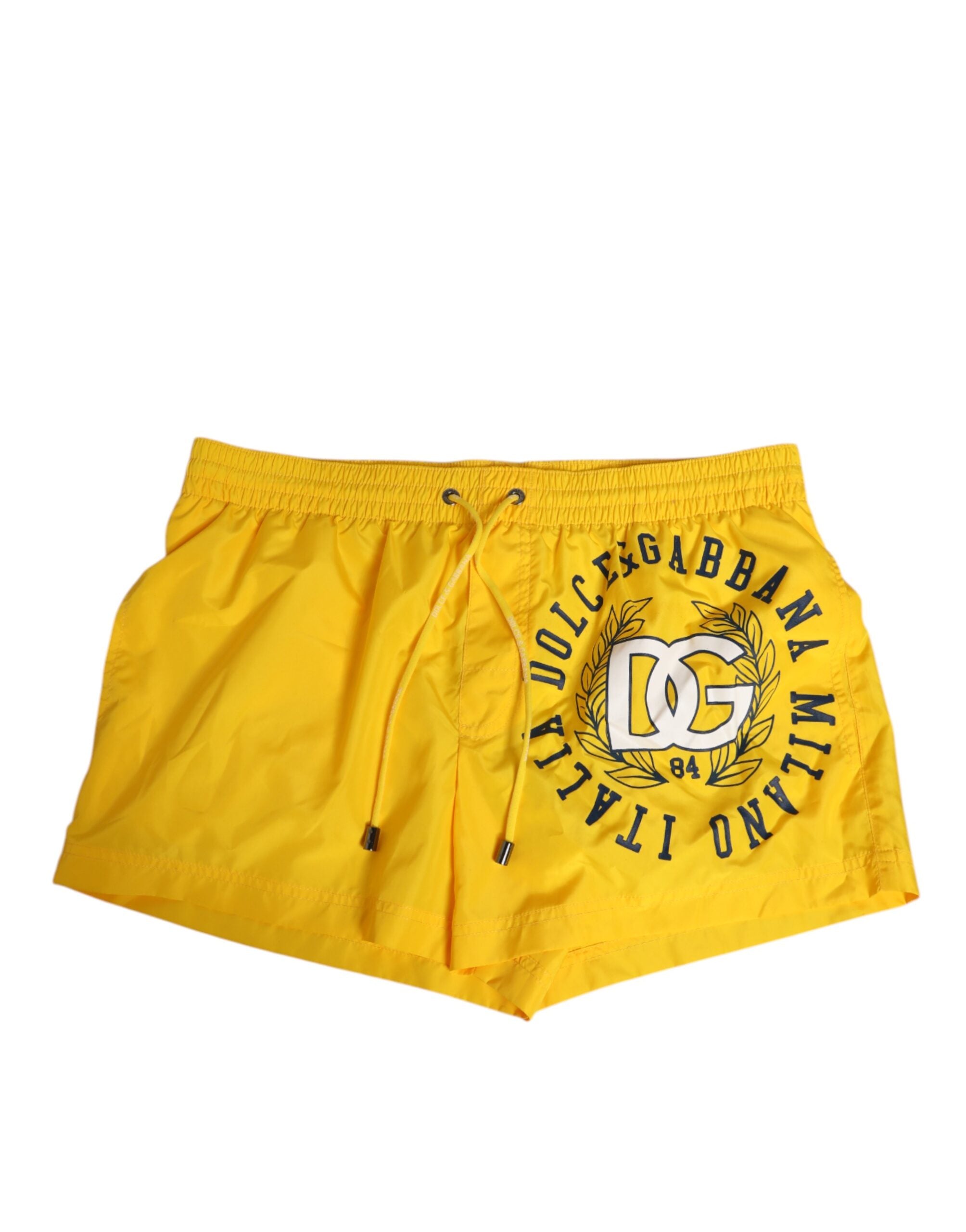 Yellow Nylon Logo Print Men Boxer Short Swimwear - ventzia
