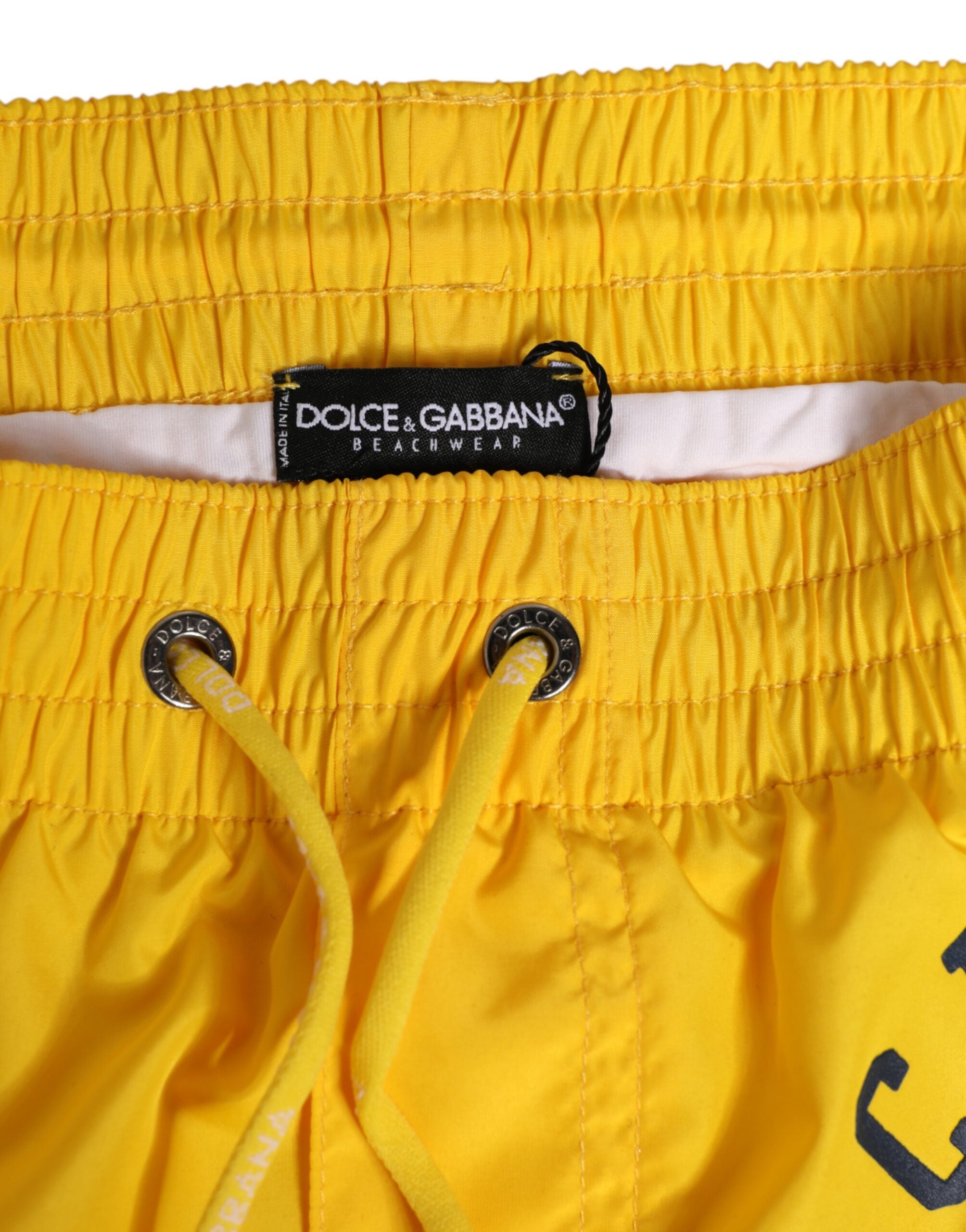 Yellow Nylon Logo Print Men Boxer Short Swimwear - ventzia