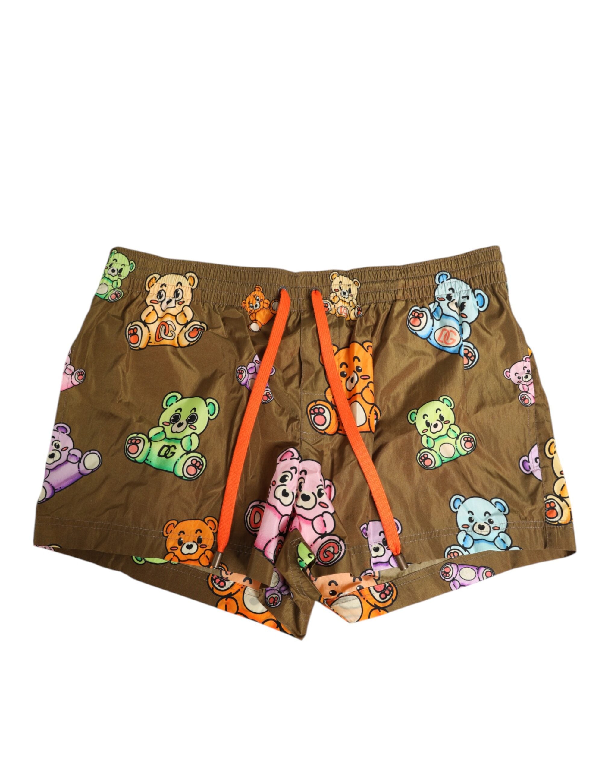 Brown Multicolor Teddy Bear Men Shorts Swimwear - ventzia