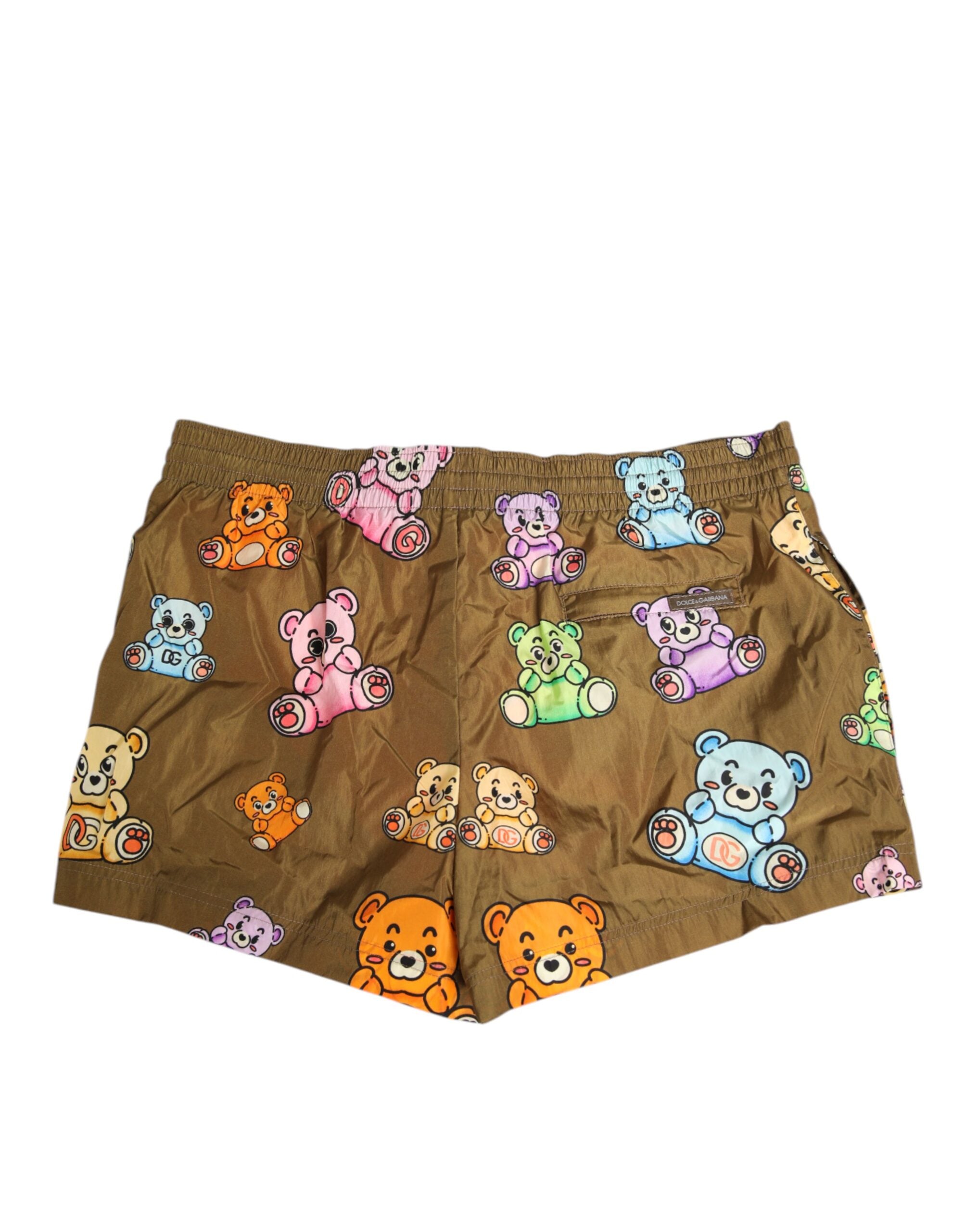 Brown Multicolor Teddy Bear Men Shorts Swimwear - ventzia