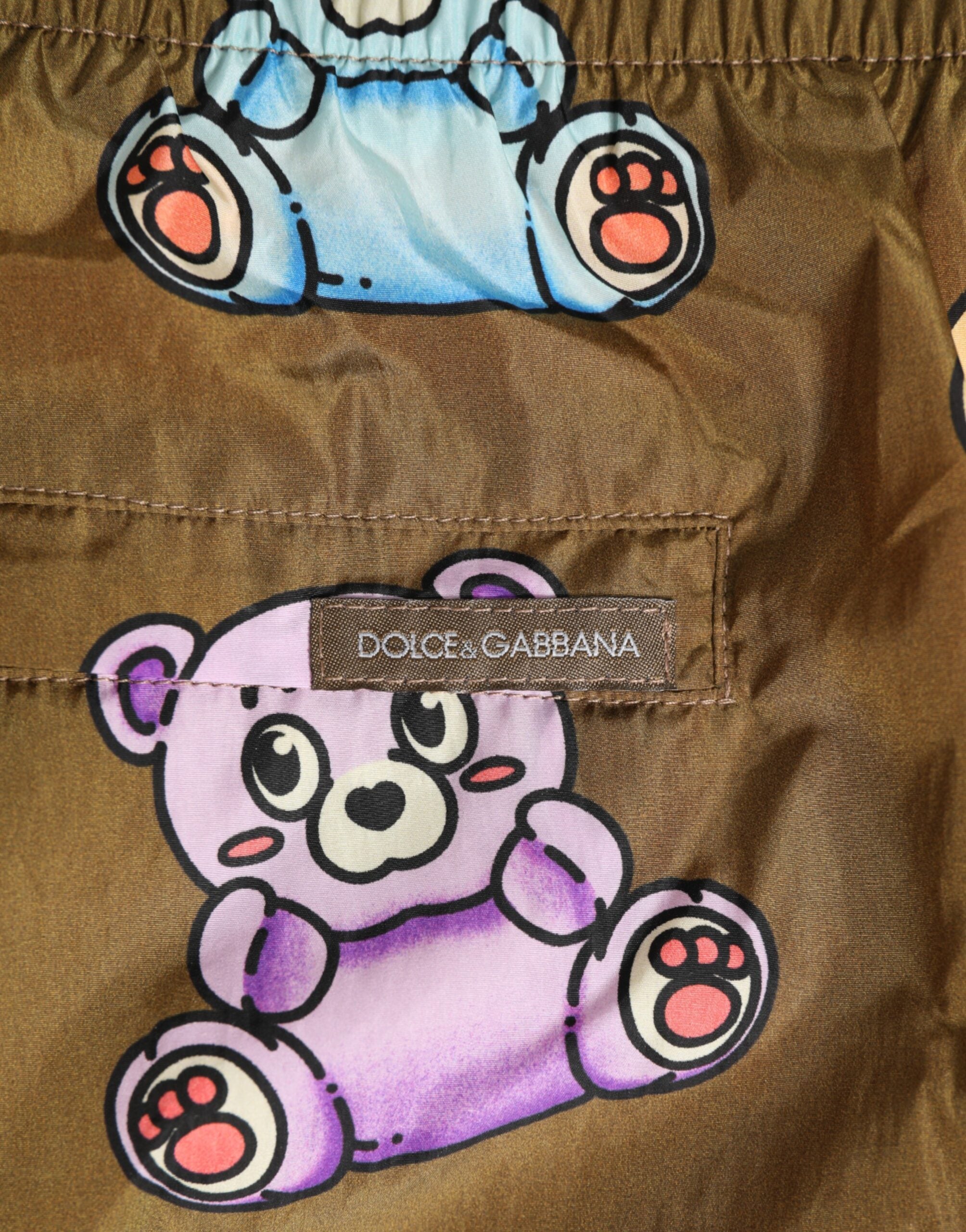 Brown Multicolor Teddy Bear Men Shorts Swimwear - ventzia