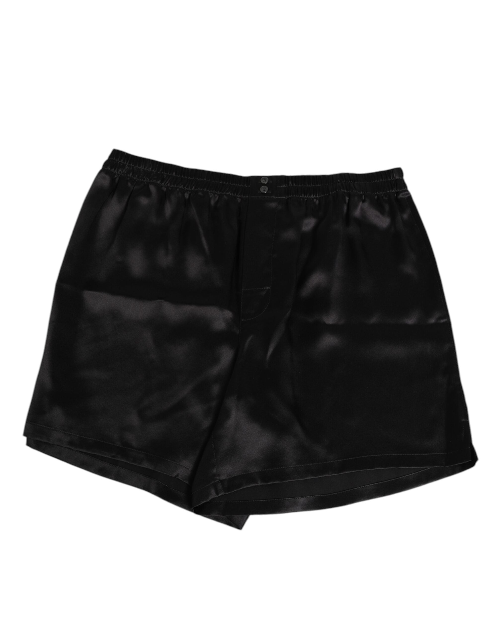Black Silk Satin Elastic Men Boxer Short Swimwear - ventzia