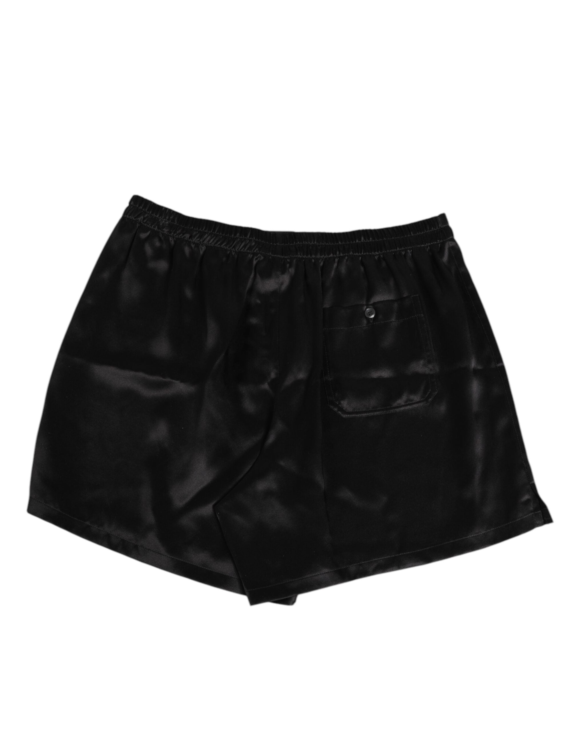 Black Silk Satin Elastic Men Boxer Short Swimwear - ventzia